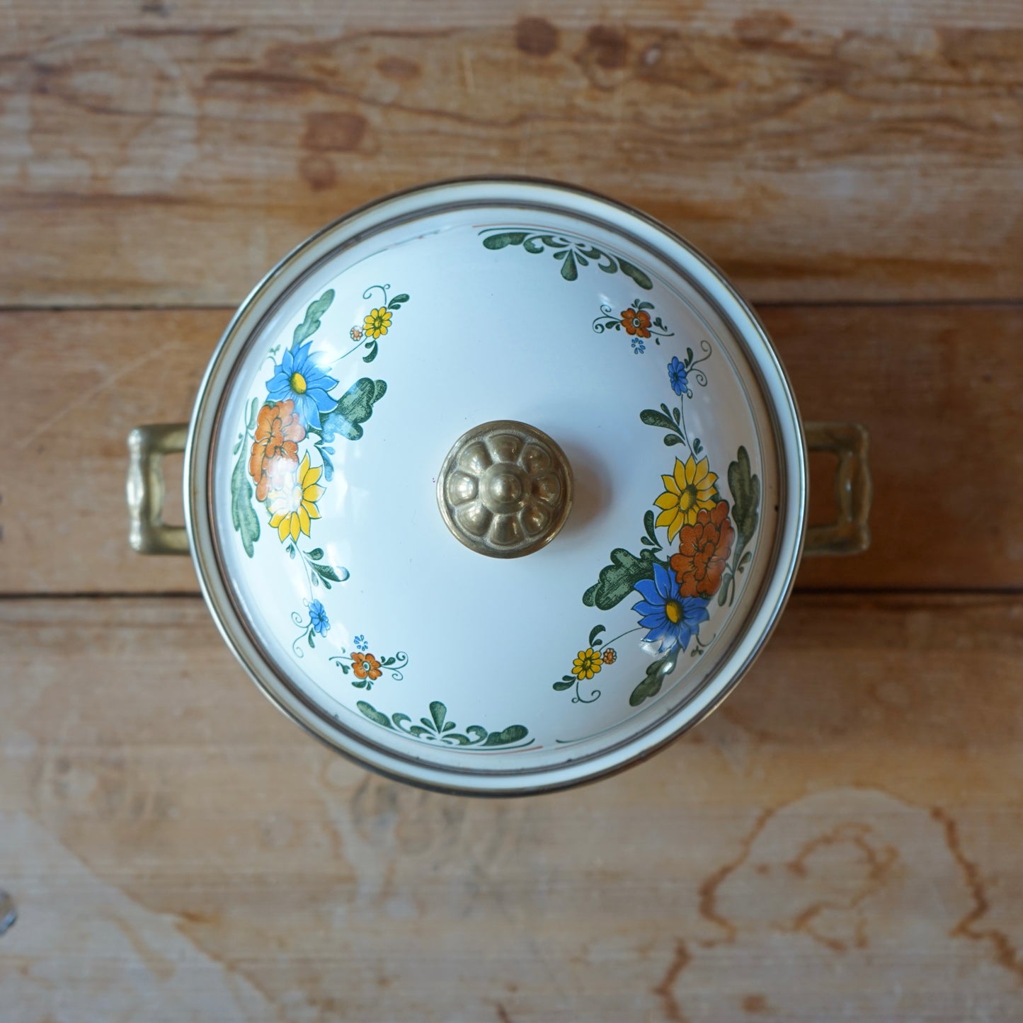 Vintage 1960s Asta Floral Enamel Stockpot