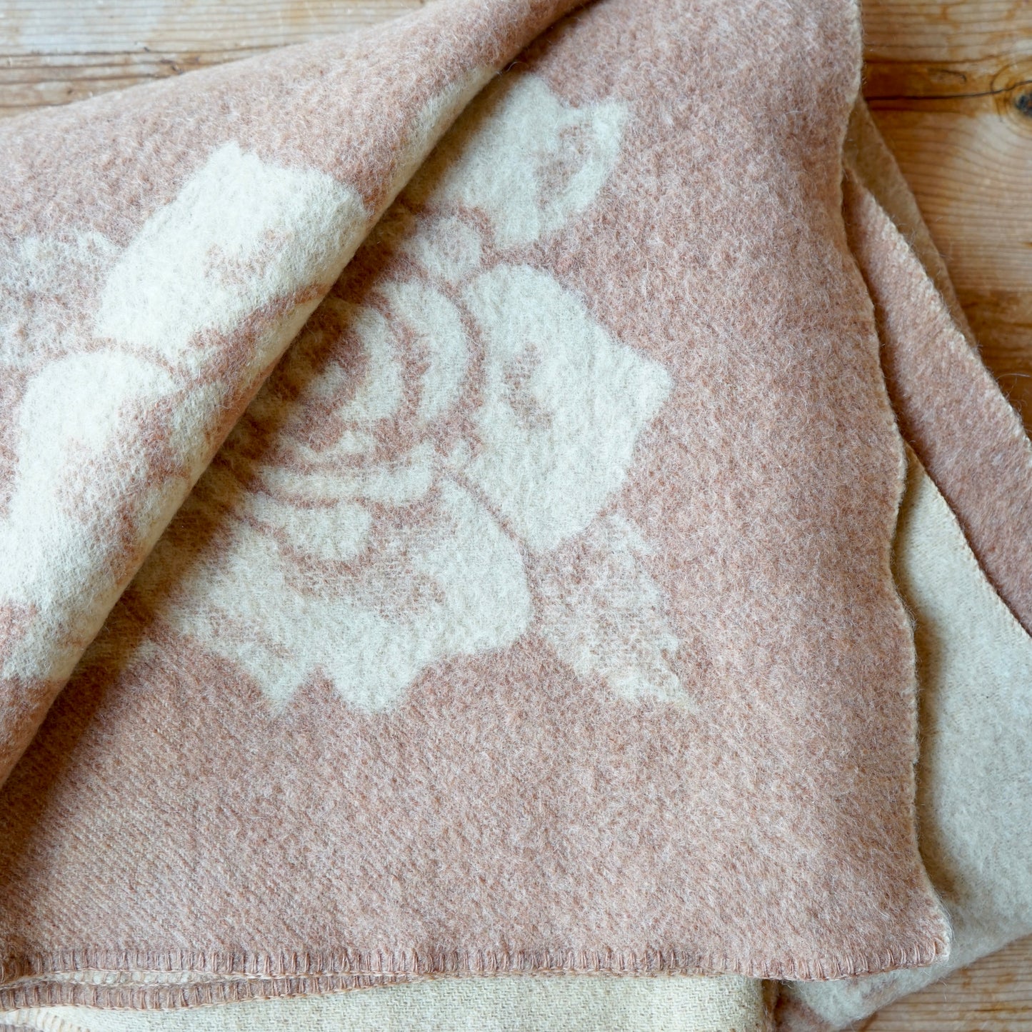Vintage 1950s Golden Dawn Rose Wool Blanket