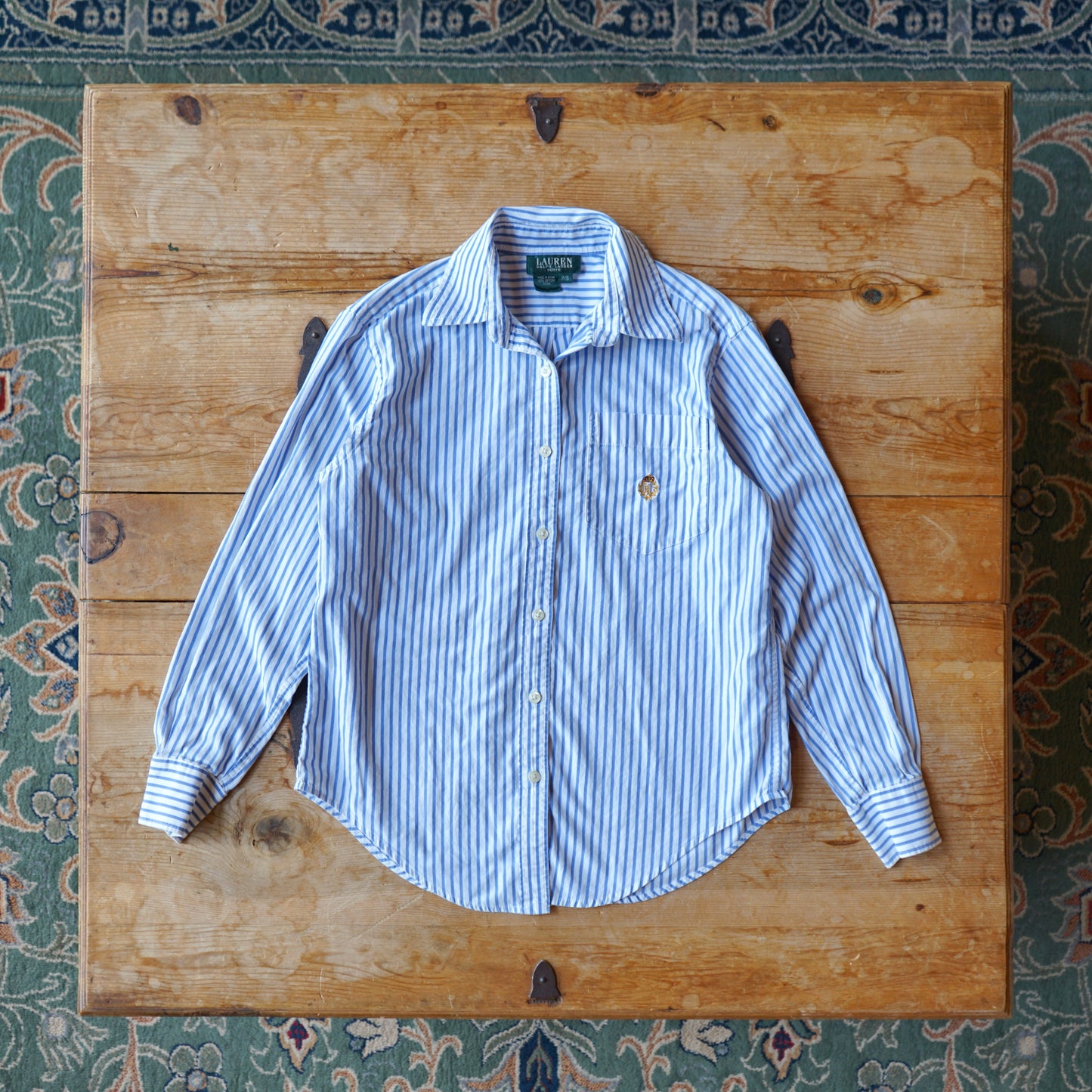 Vintage Ralph Lauren Stripe Crested Logo Button Up Size PS (XS)