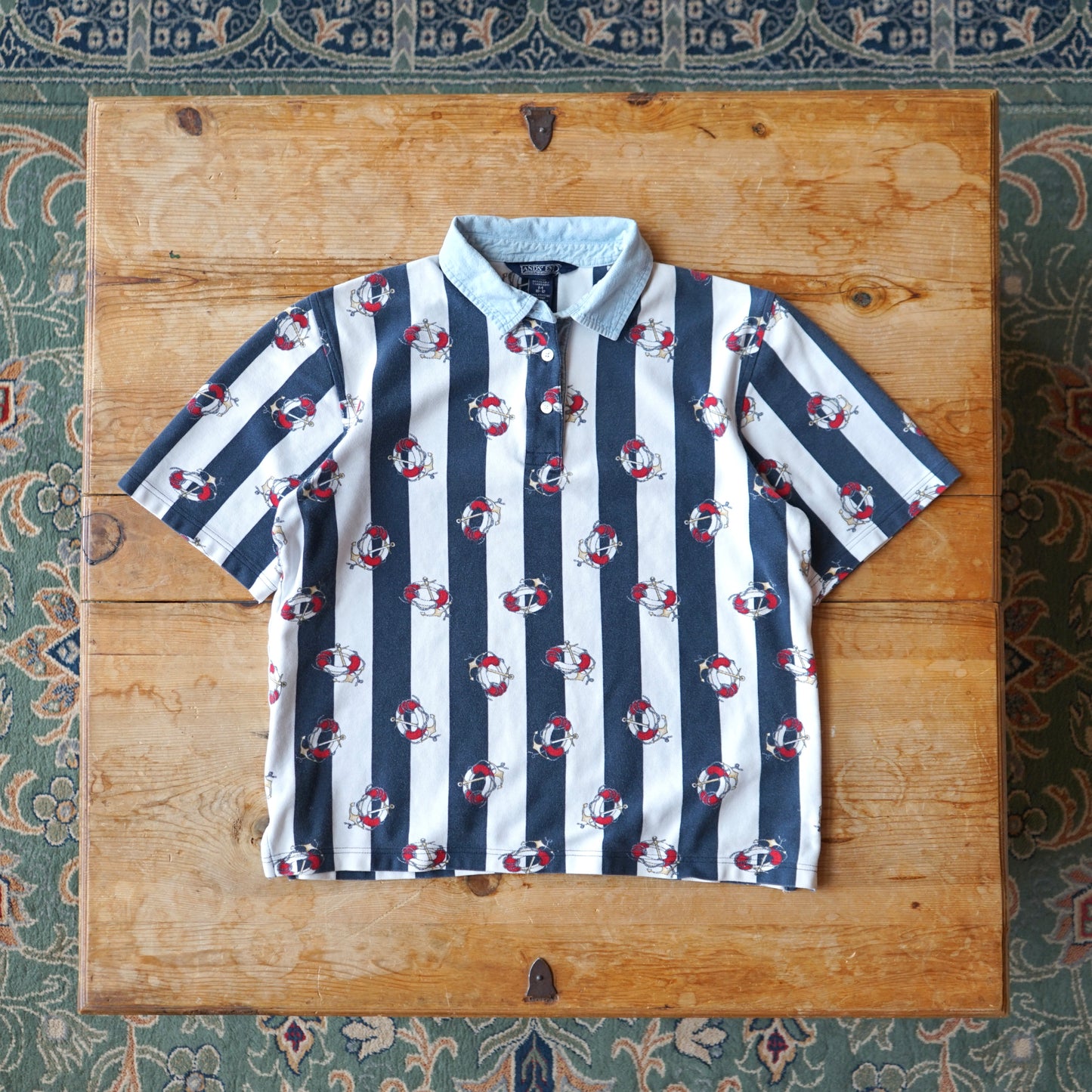 Vintage Lands End Nautical Polo Size M