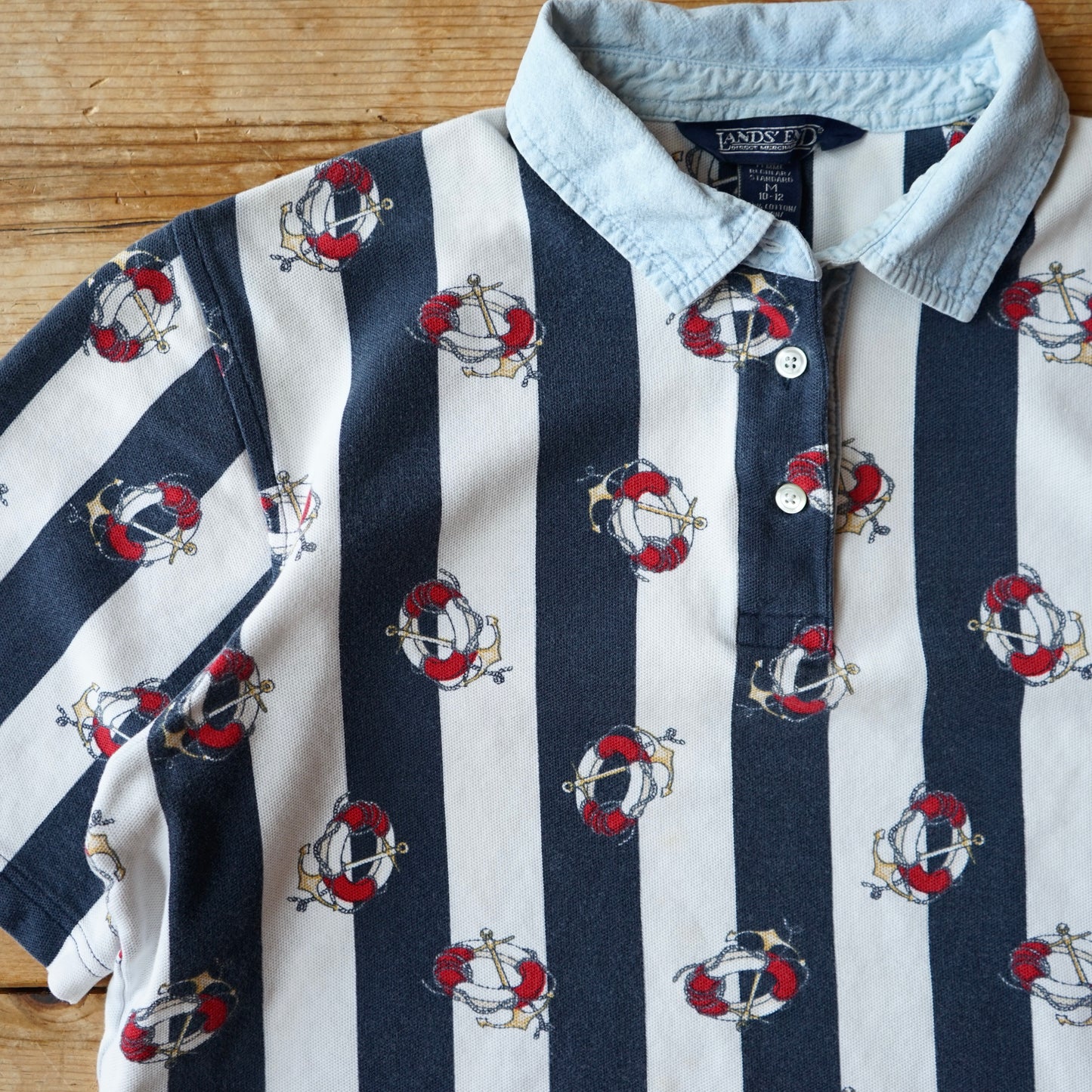 Vintage Lands End Nautical Polo Size M