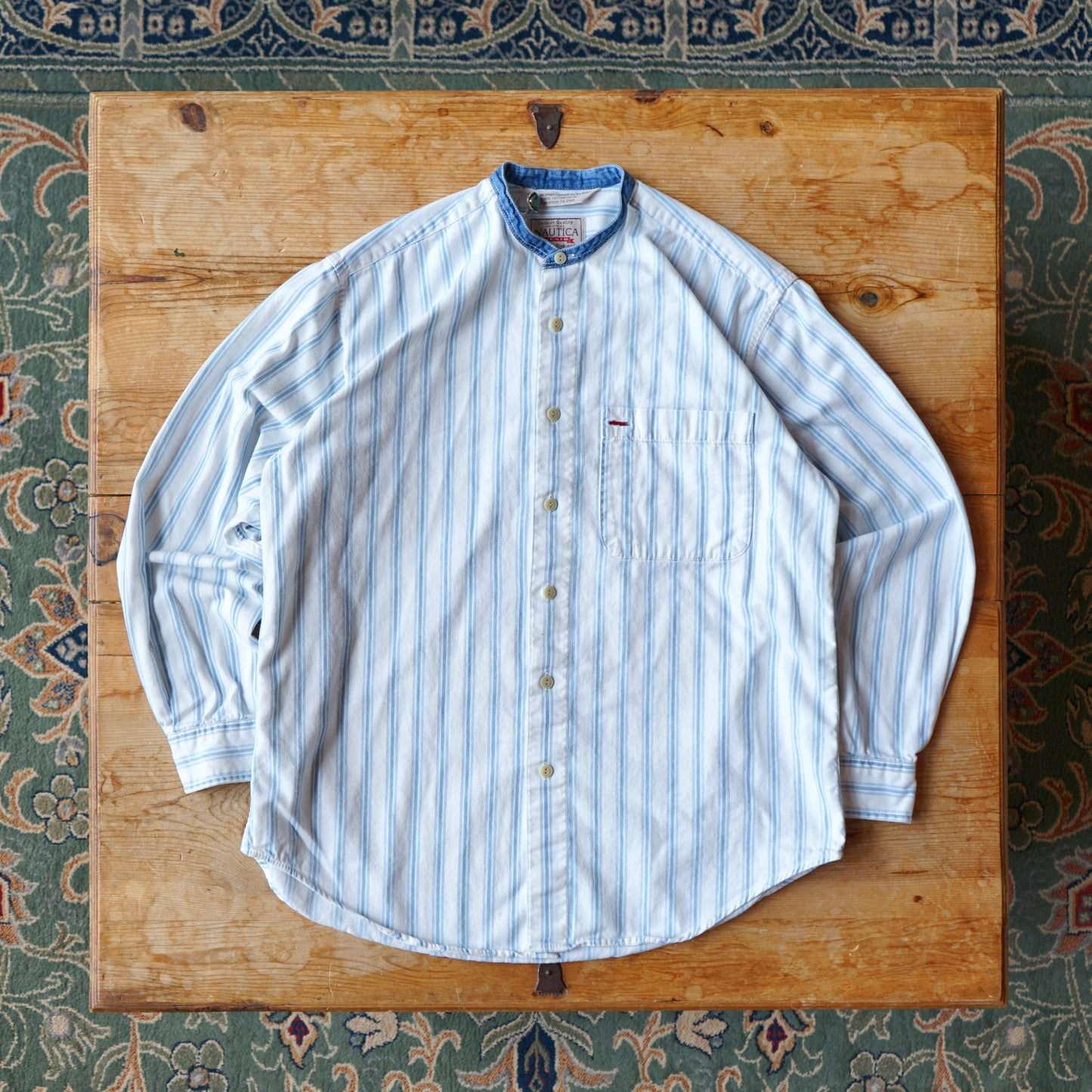 Vintage 90s Nautica Chambray Striped Button Up Size M/L