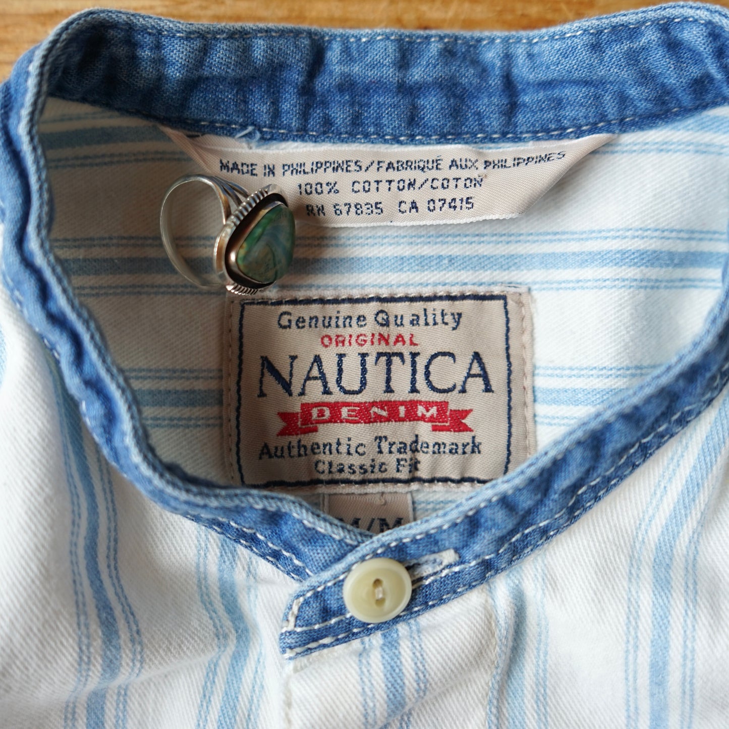 Vintage 90s Nautica Chambray Striped Button Up Size M/L