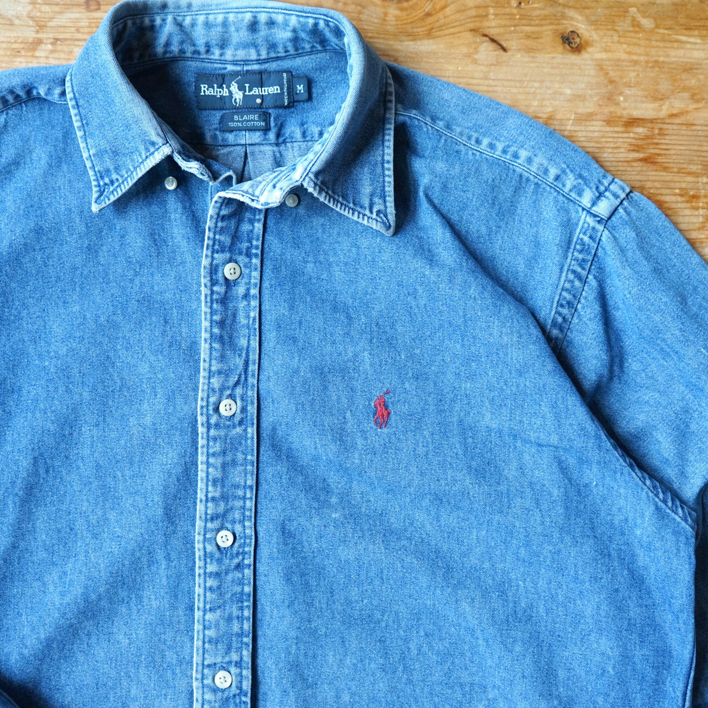 Vintage 90s Ralph Lauren Blaire Denim Distressed Button Up Size M