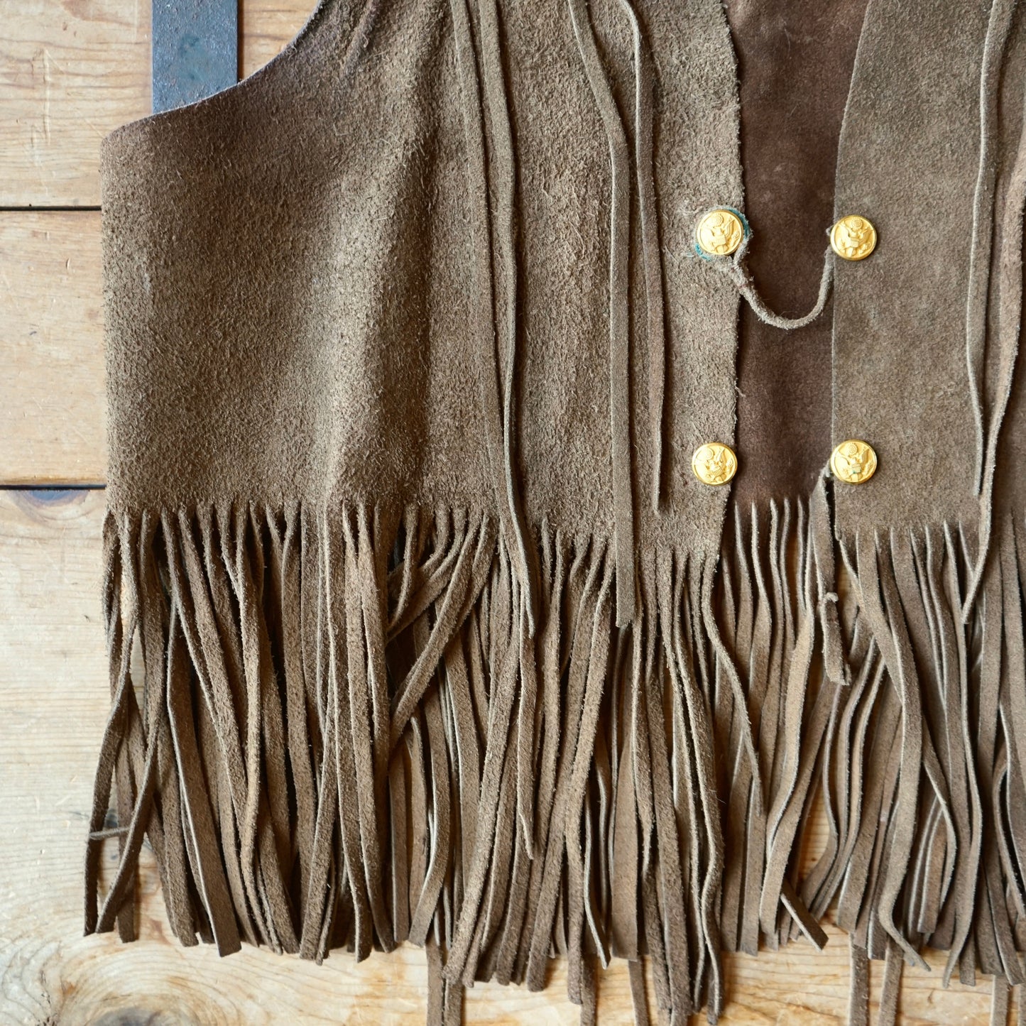 Vintage Handmade Brown Leather Fringe Vest Size M