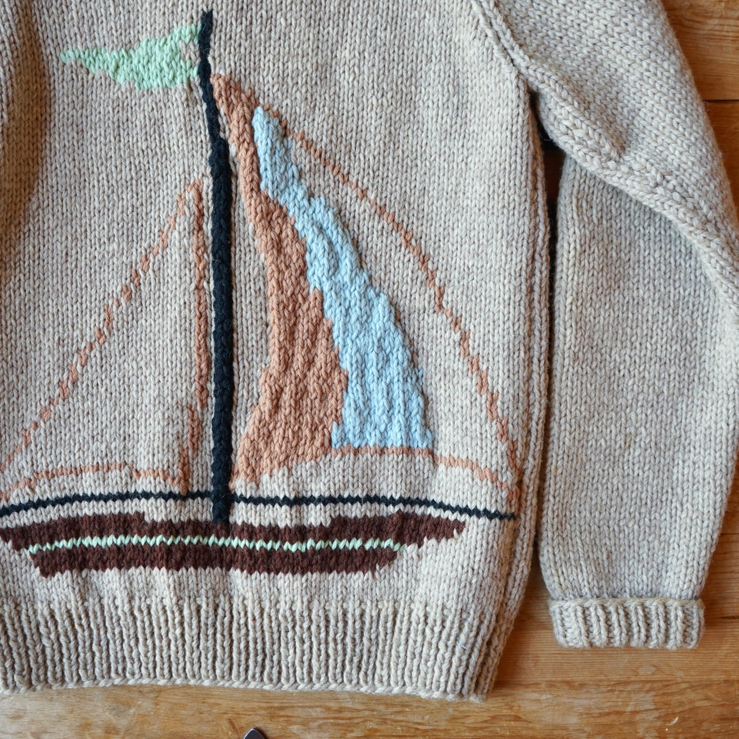 Vintage Rare Sailboat Cowichan Knit Sweater Size XS/S