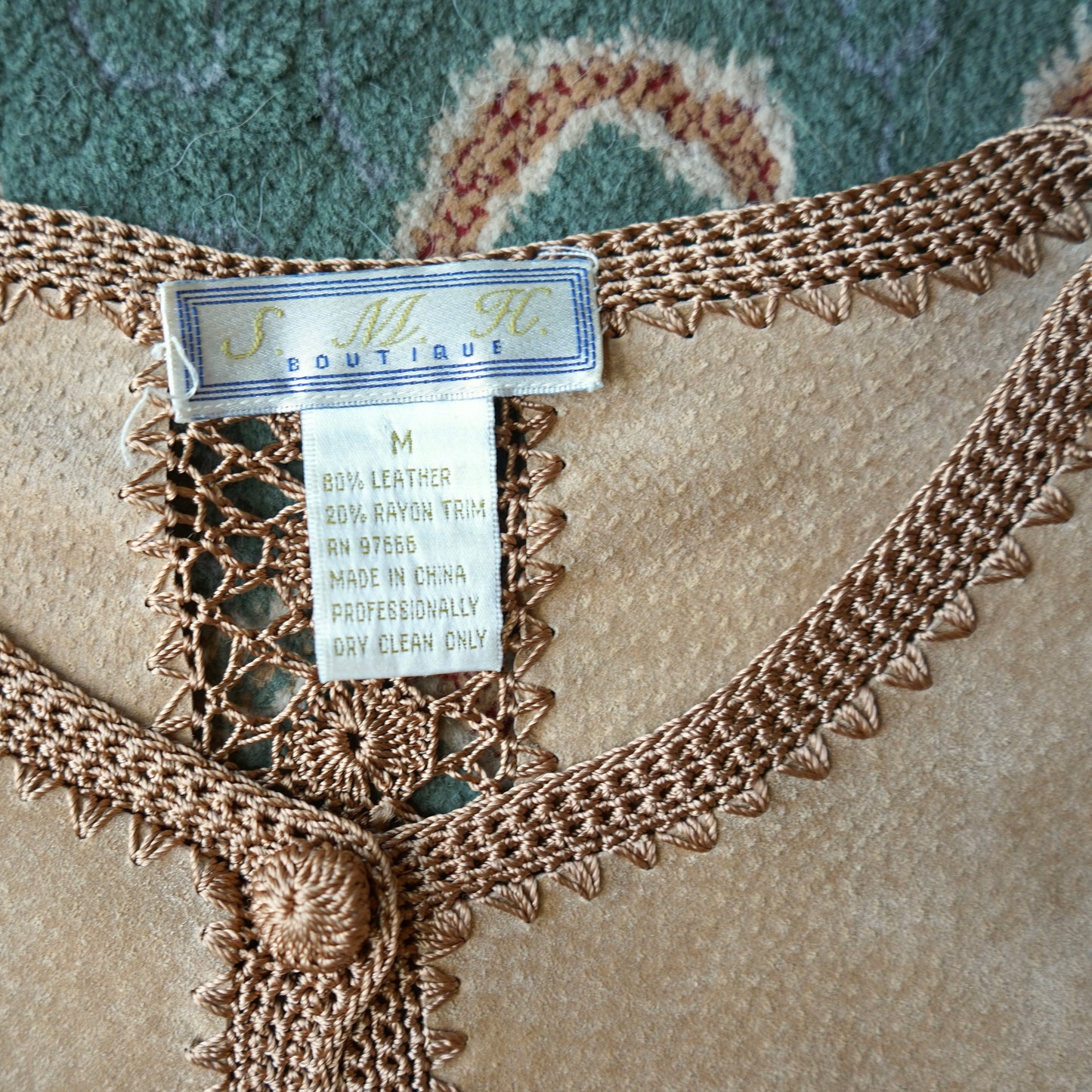 Vintage SMH Leather Crochet Top Size M