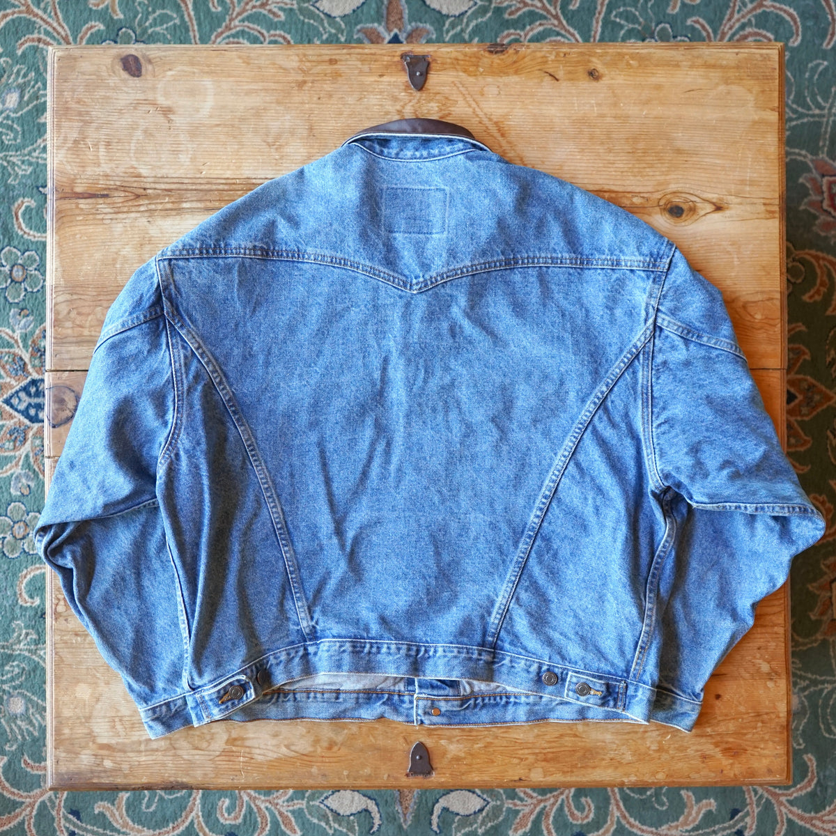 Vintage International Denim Jacket With Leather Collar Size XL