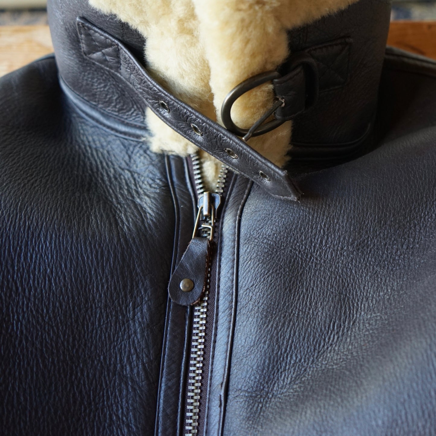 Vintage Mens Heavy Duty Genuine Leather Shearling Aviator Coat