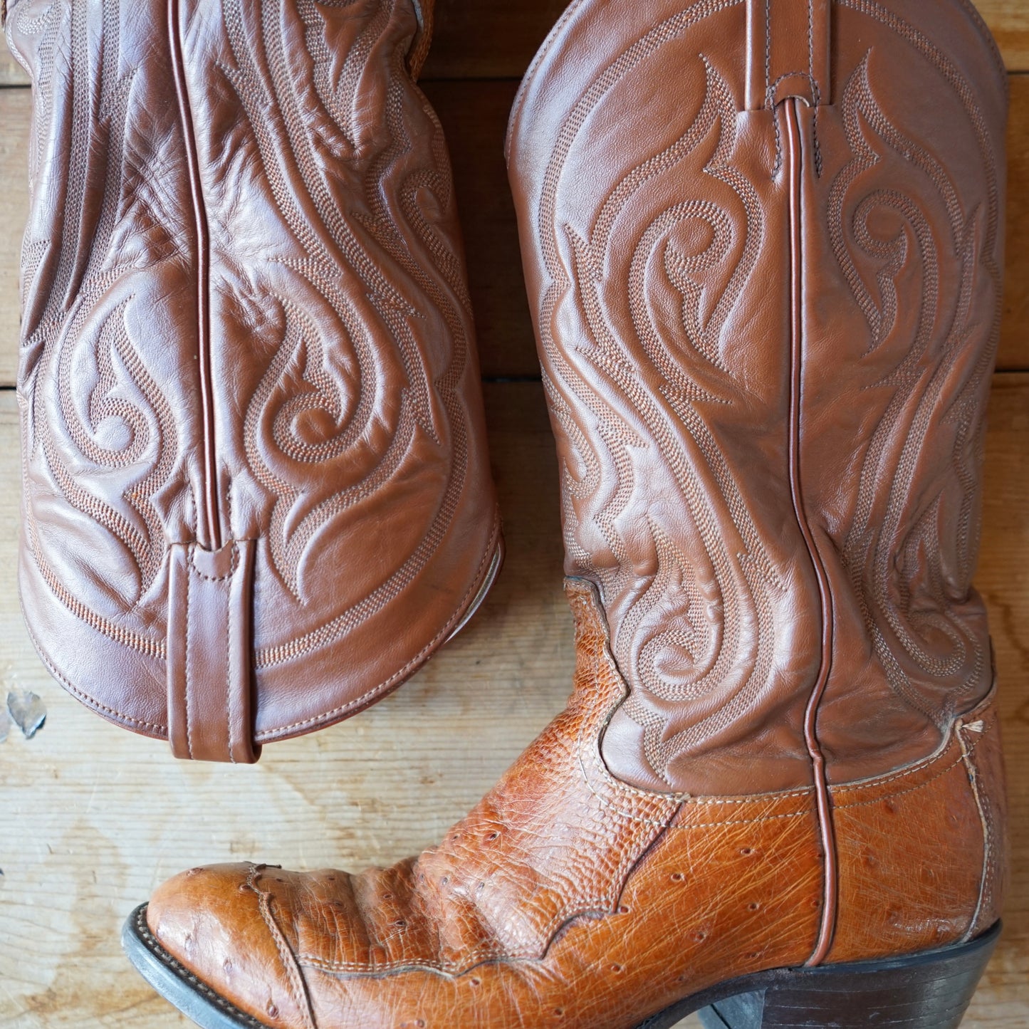 Vintage Mens Leather & Ostrich Skin Tony Lama Boots