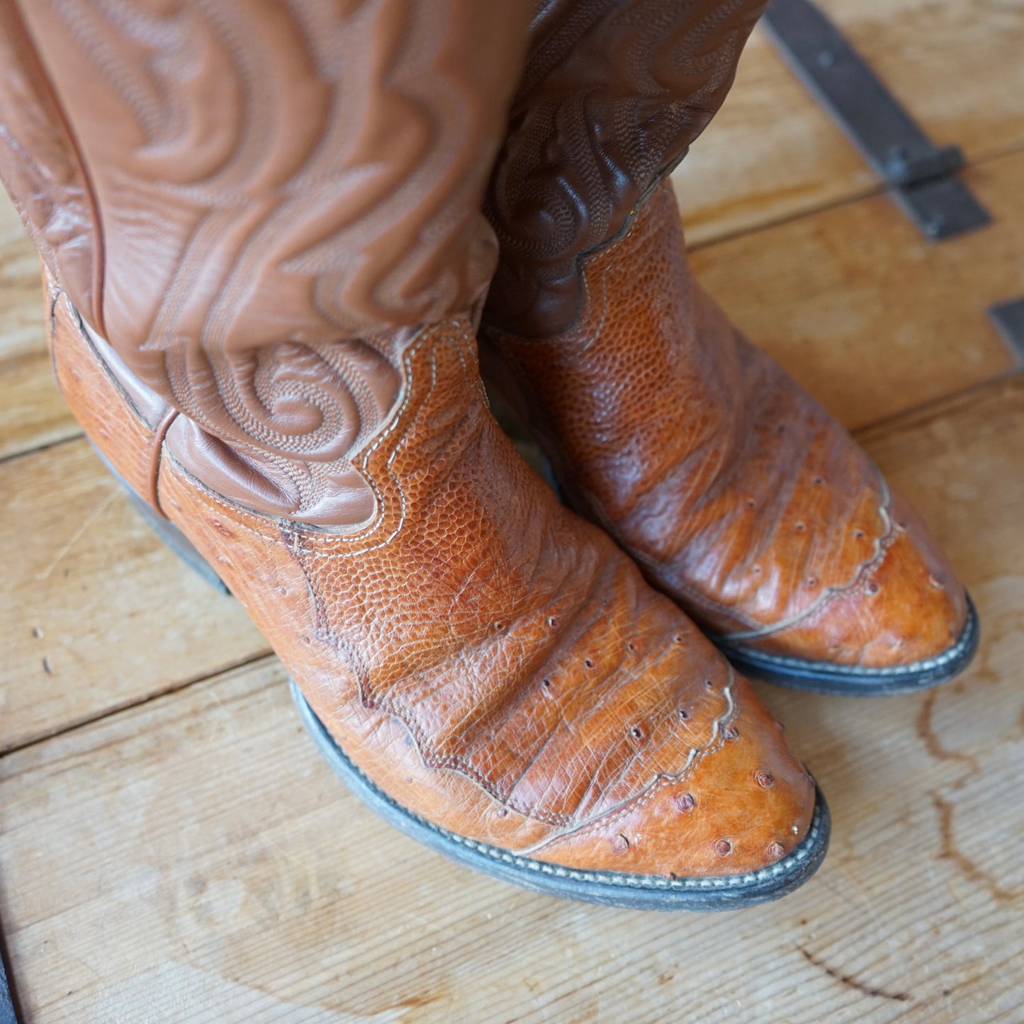 Vintage Mens Leather & Ostrich Skin Tony Lama Boots