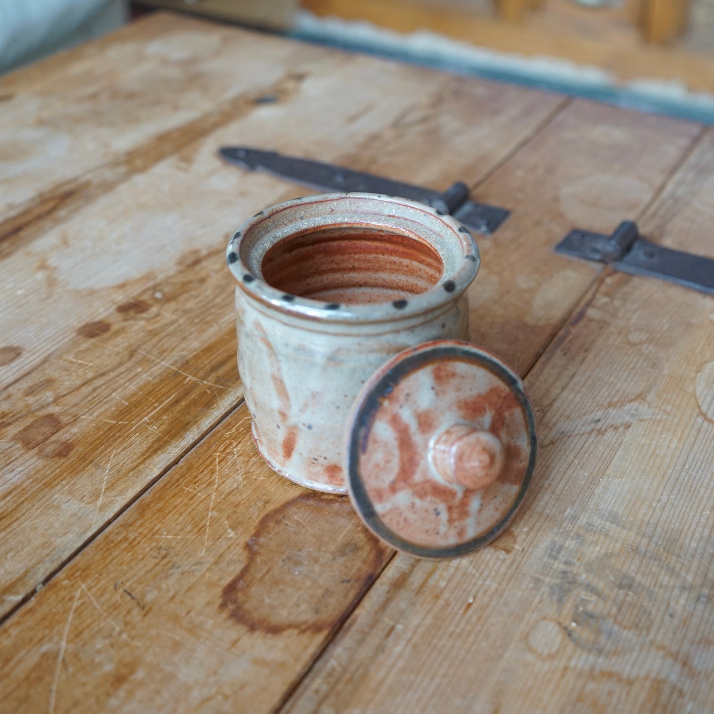 Vintage Handmade Rustic Canister w/ Lid