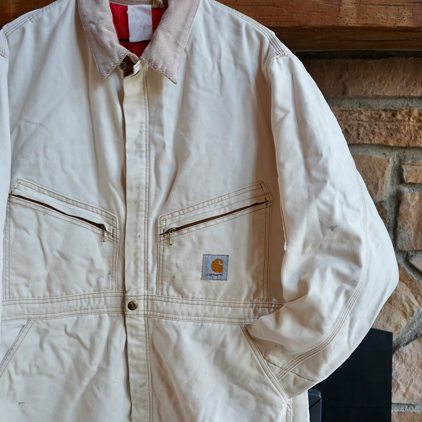 Vintage Faded Cream Carhartt Insulated Coveralls Size L