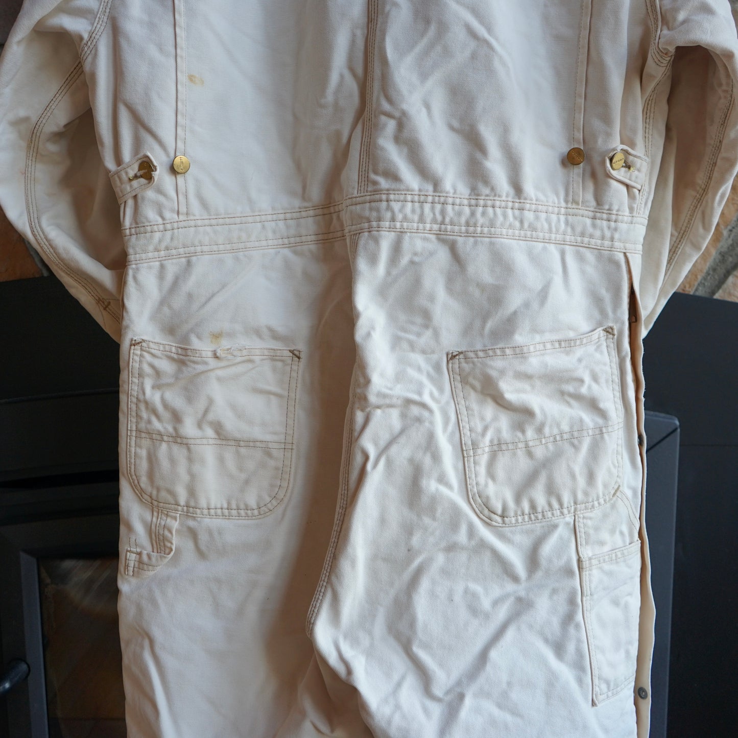 Vintage Faded Cream Carhartt Insulated Coveralls Size L