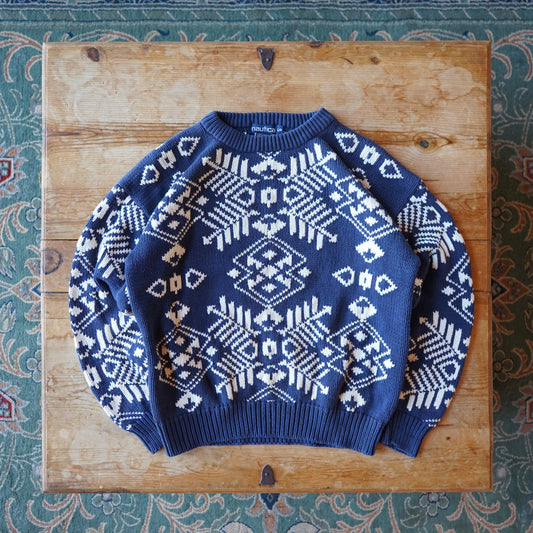 Vintage Nautica Heavyweight Chunky Knit Snowflake Sweater Size L