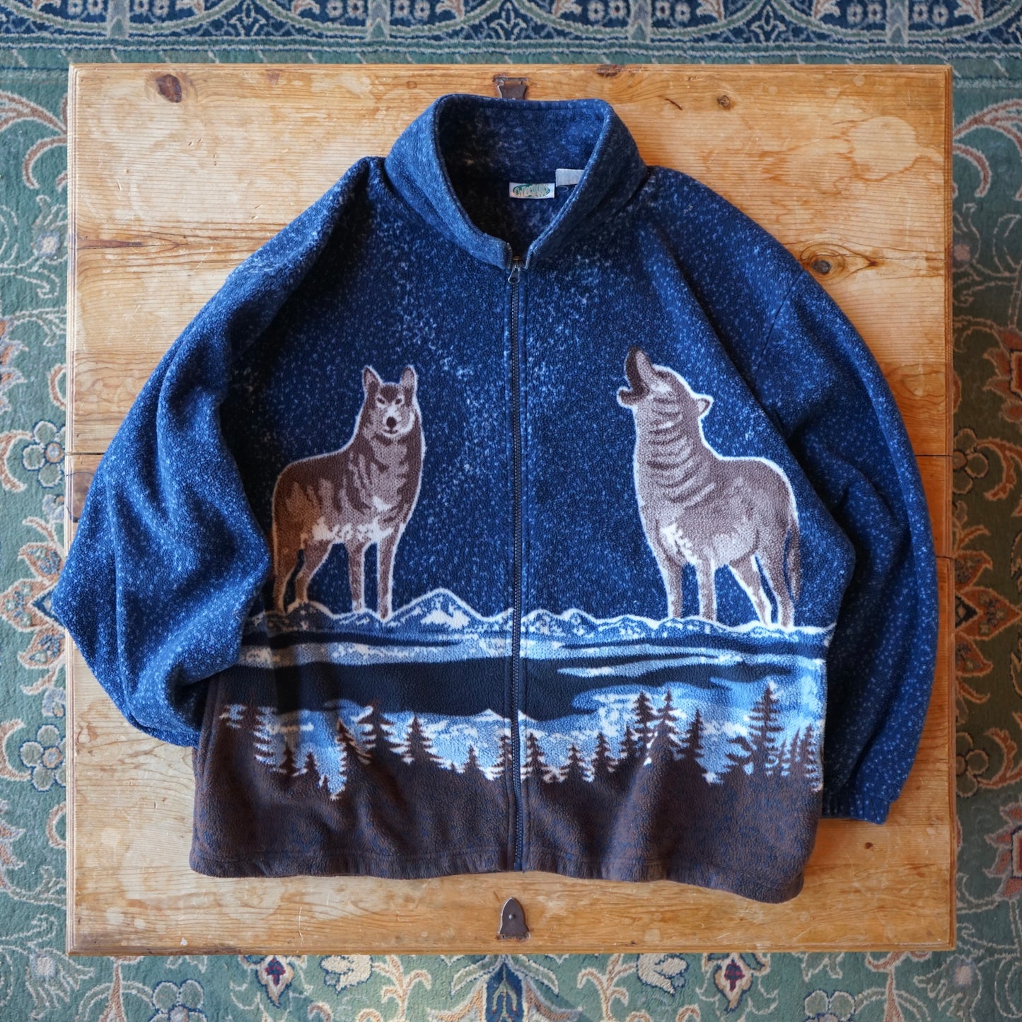 Vintage Collections Etc Howling Wolf Fleece Zip Up Size XL