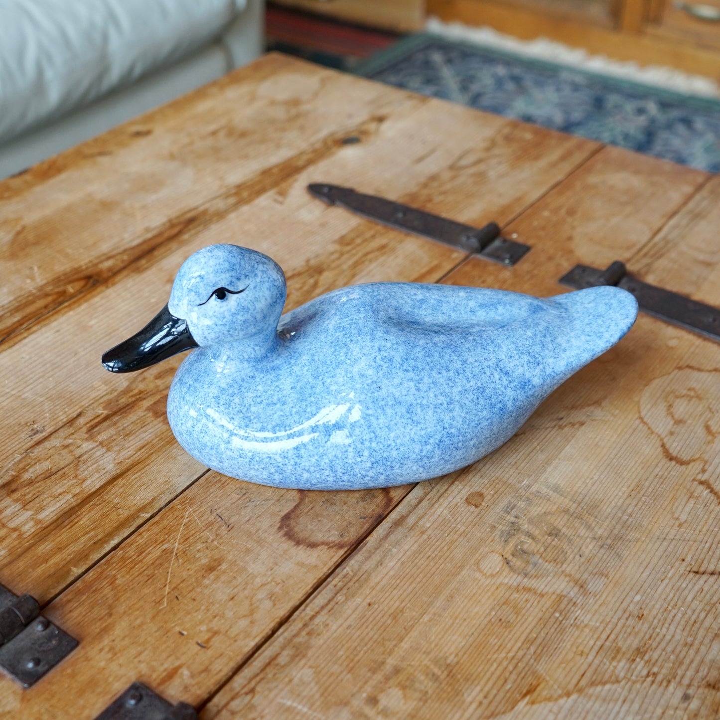 Blue Ceramic Duck Figurine