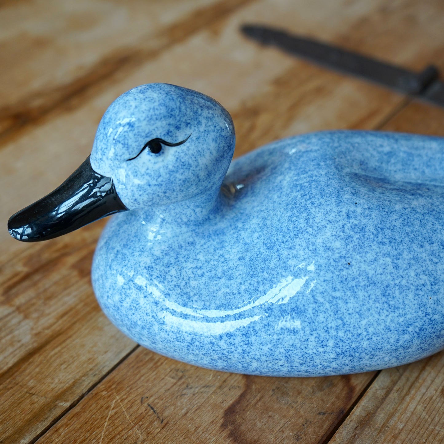 Blue Ceramic Duck Figurine