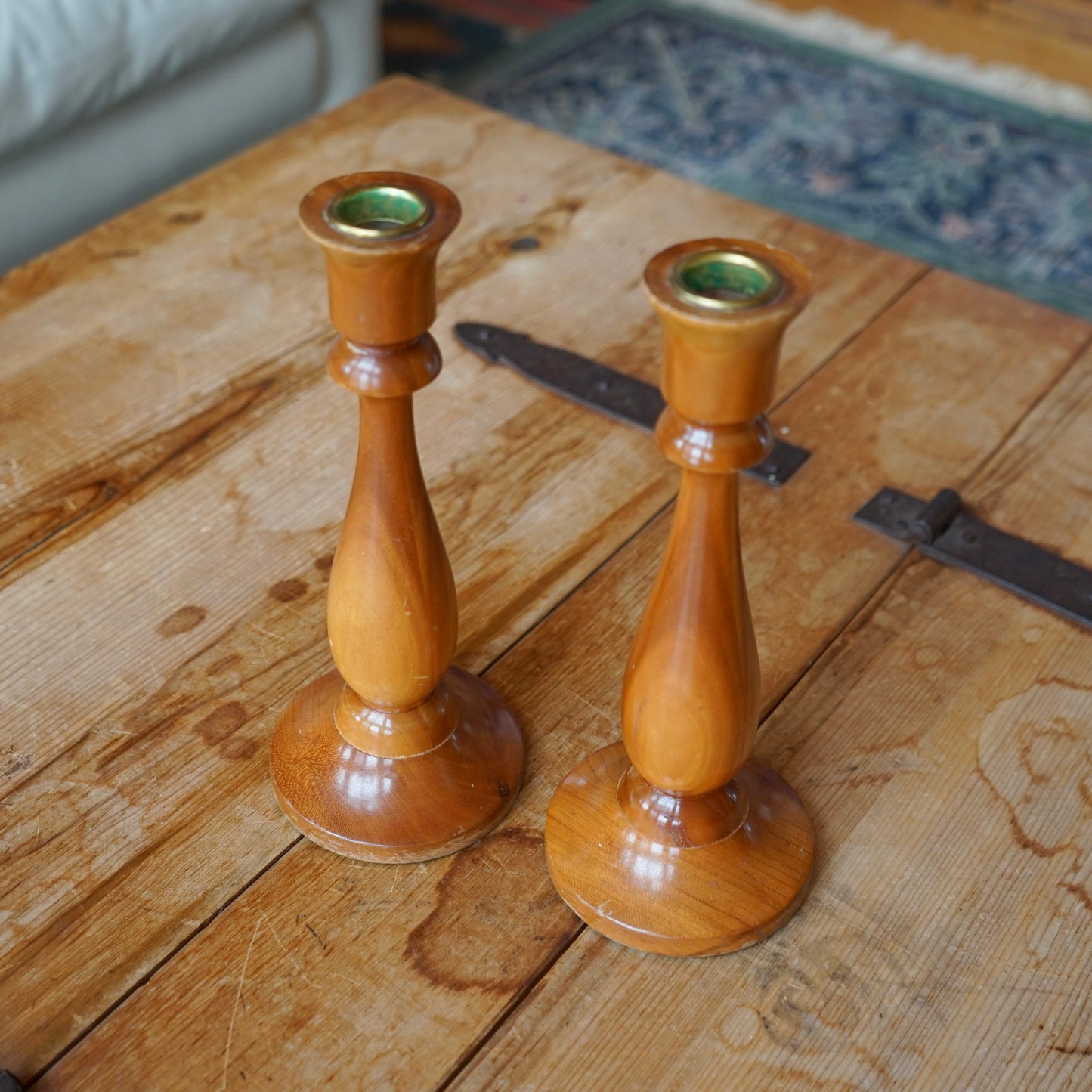 Set of 2 Wooden Taper Candle Holders