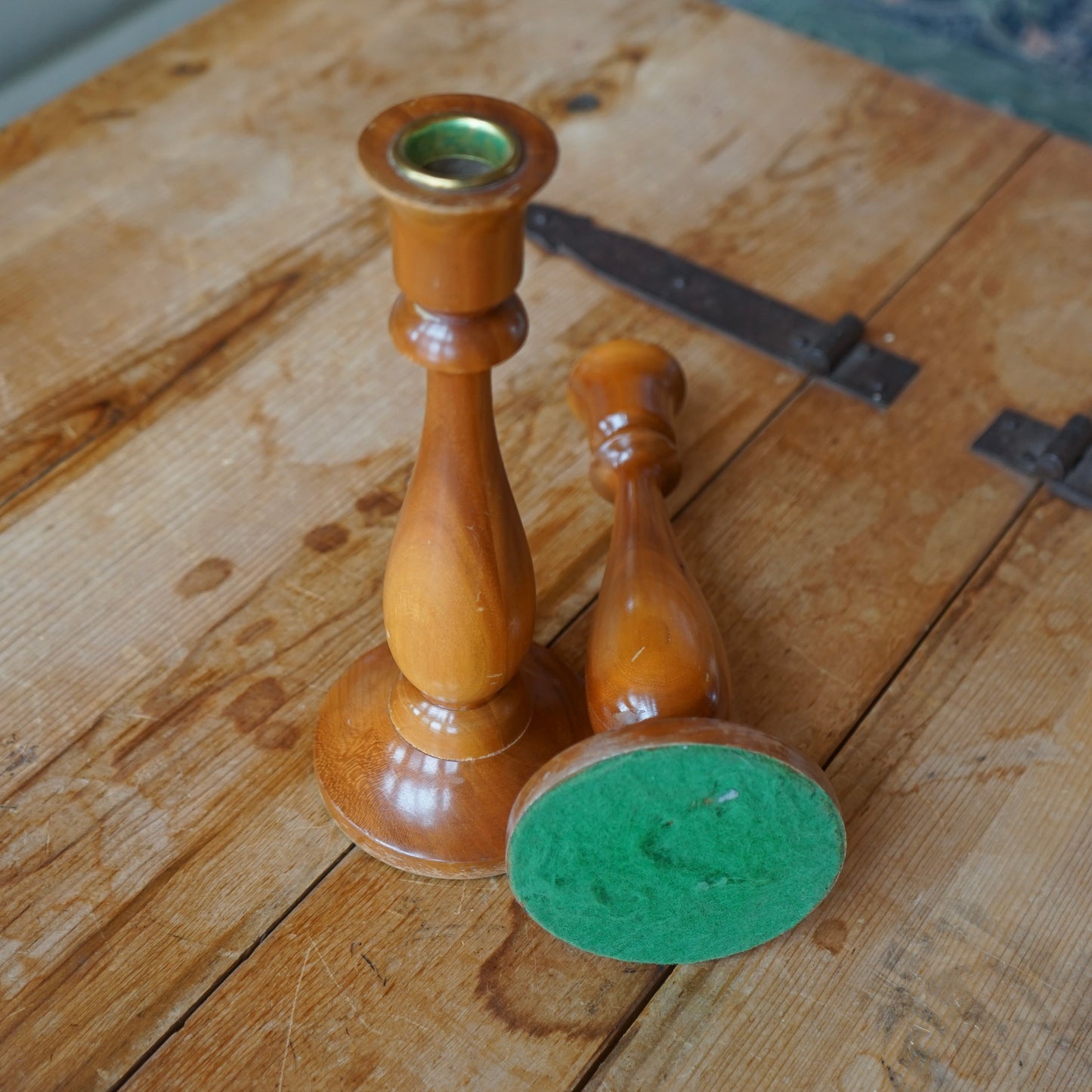 Set of 2 Wooden Taper Candle Holders