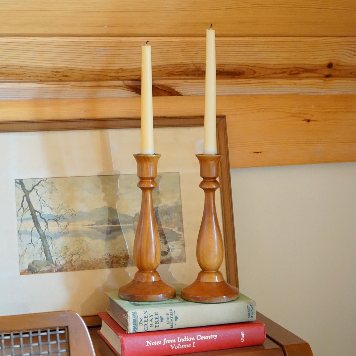 Set of 2 Wooden Taper Candle Holders