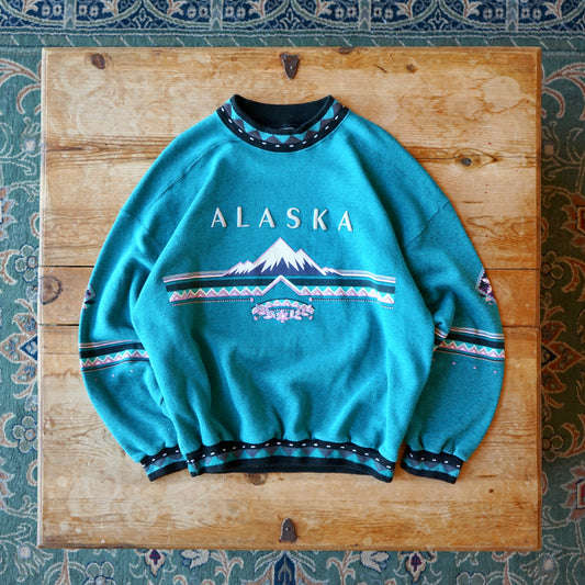 Vintage Arctic Adventure Teal Alaska Sweatshirt Size L/XL