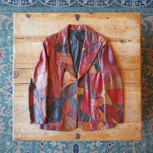 Vintage 70s Patchwork Leather Blazer Jacket Size 12