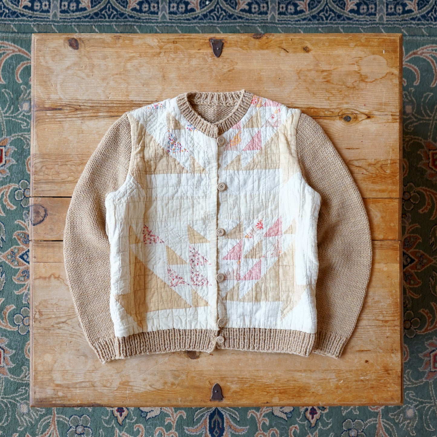 Vintage Handmade Quilt Button Up Sweater Size S/M