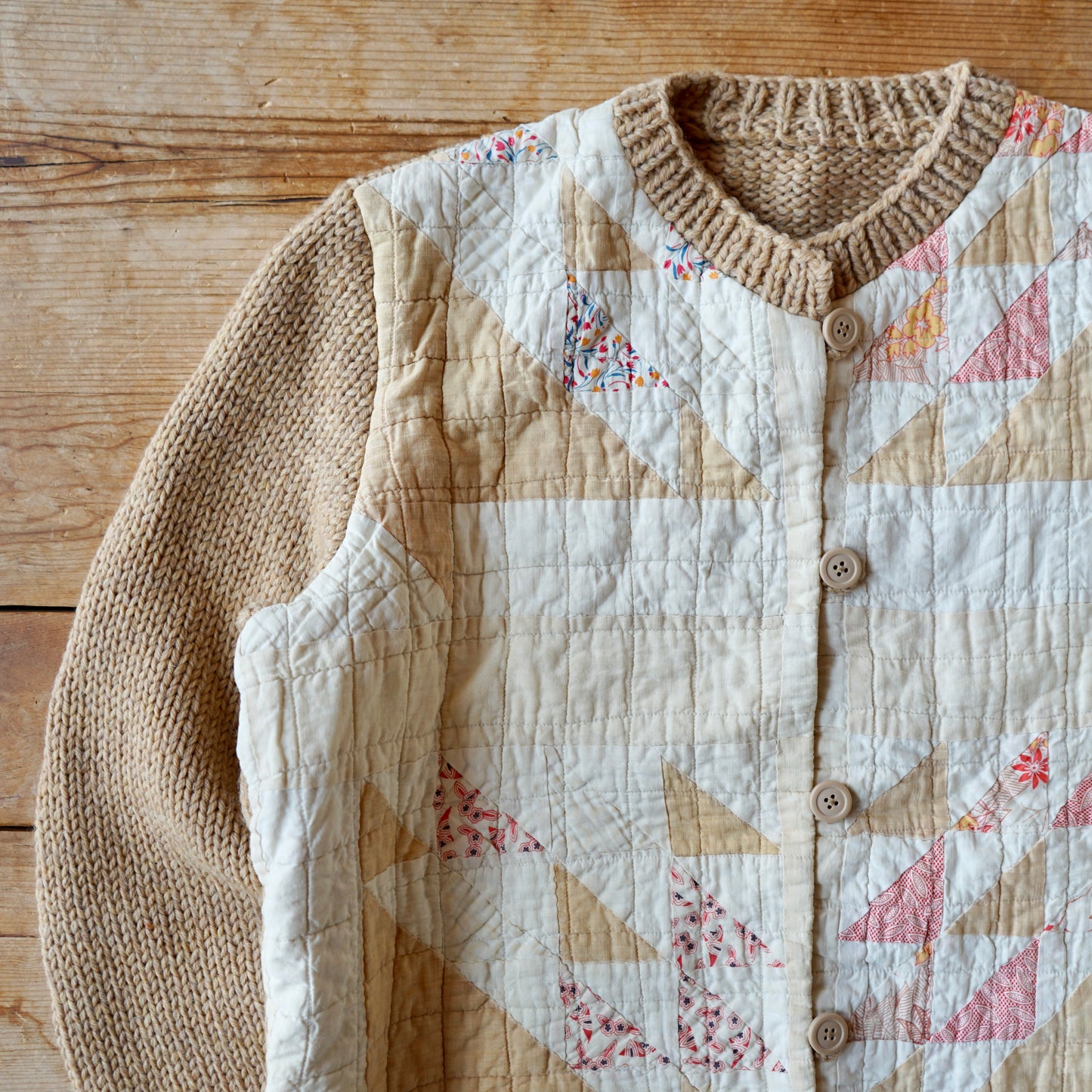 Vintage Handmade Quilt Button Up Sweater Size S/M