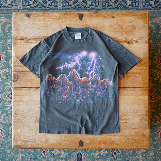 Vintage 1992 Habitat Wrap Around Western Wild Horses Lightening Tee Size M/L