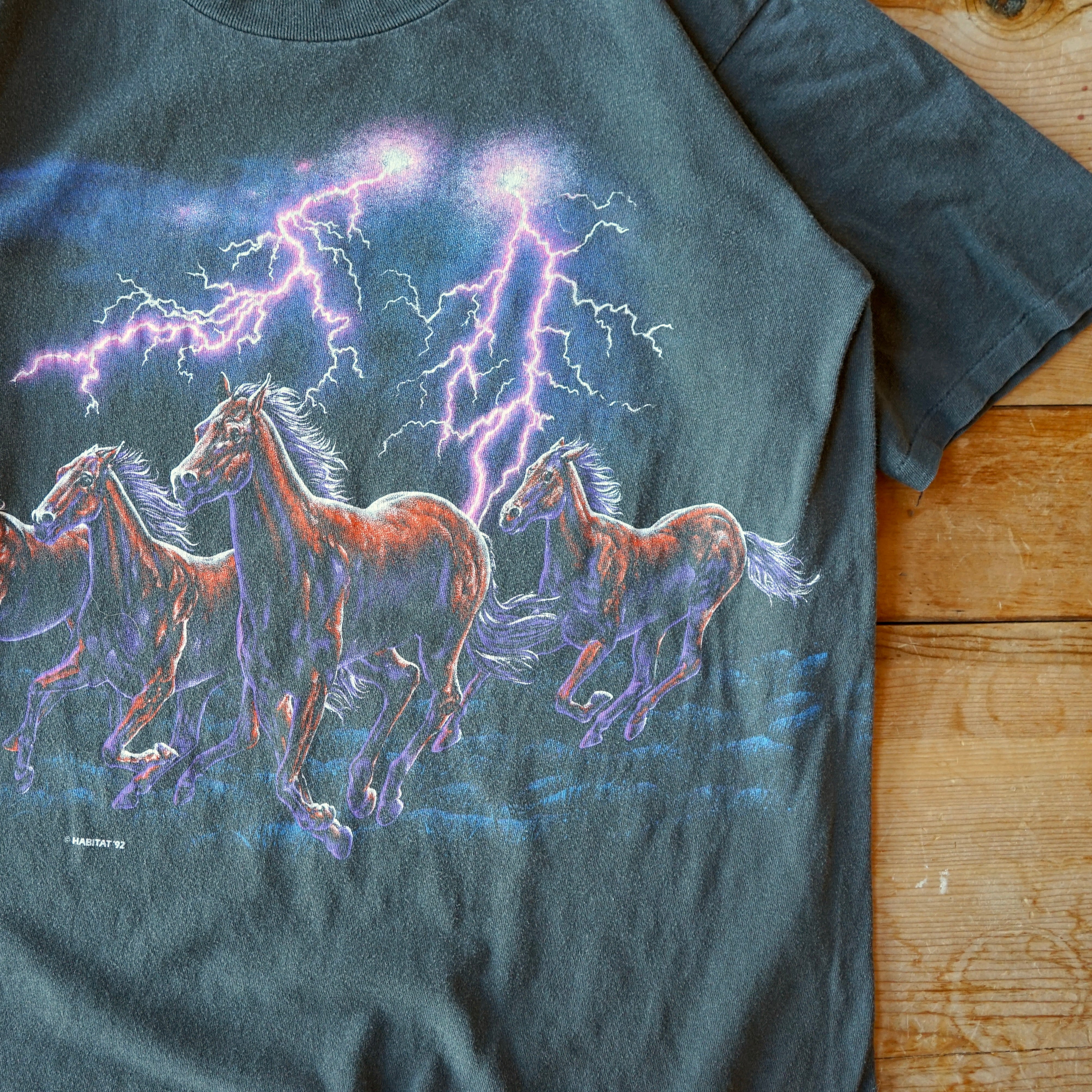 Vintage 1992 Habitat Wrap Around Western Wild Horses Lightening