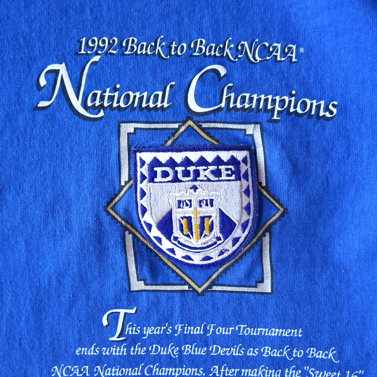 Vintage 1992 Duke National Champions Tee Size M/L