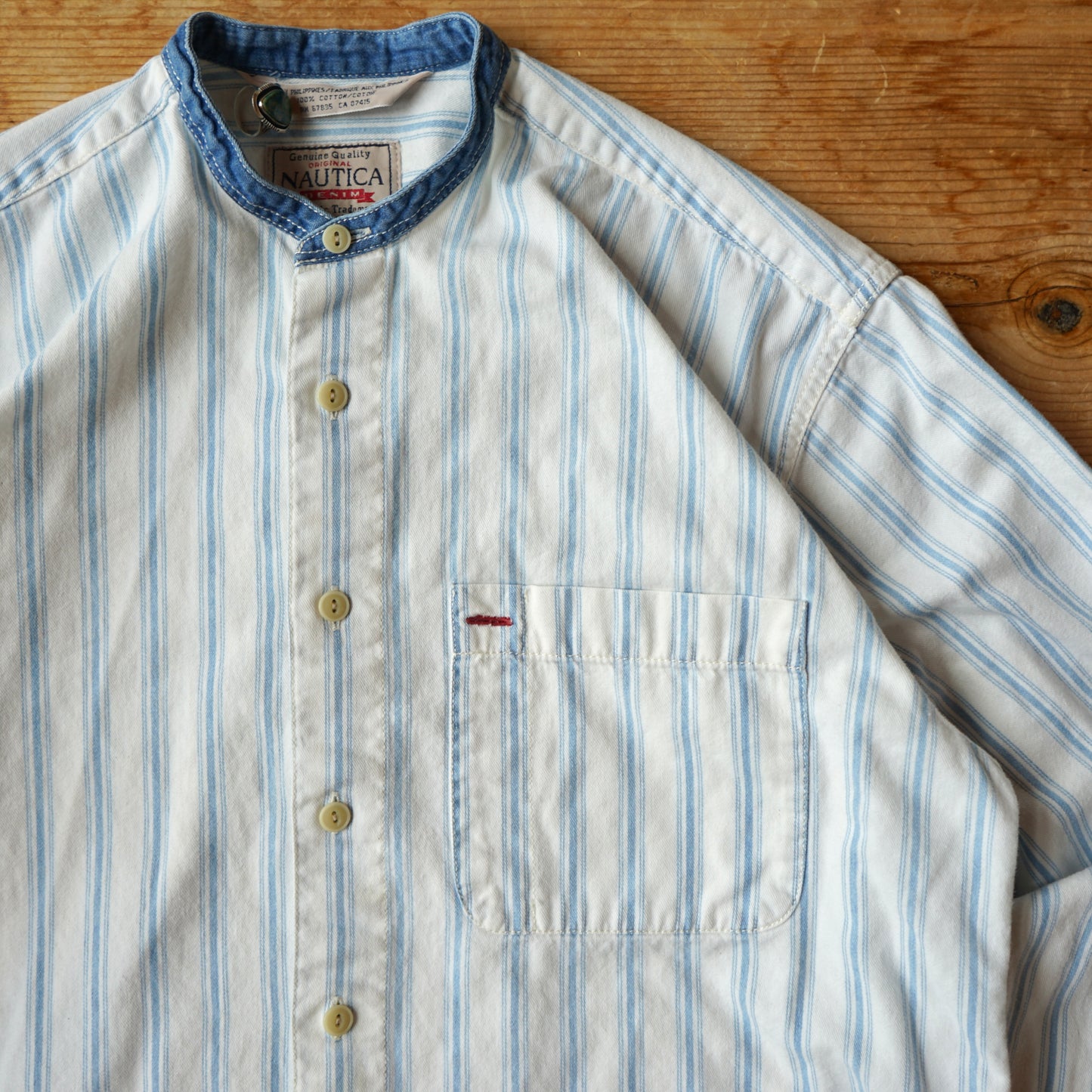 Vintage 90s Nautica Chambray Striped Button Up Size M/L