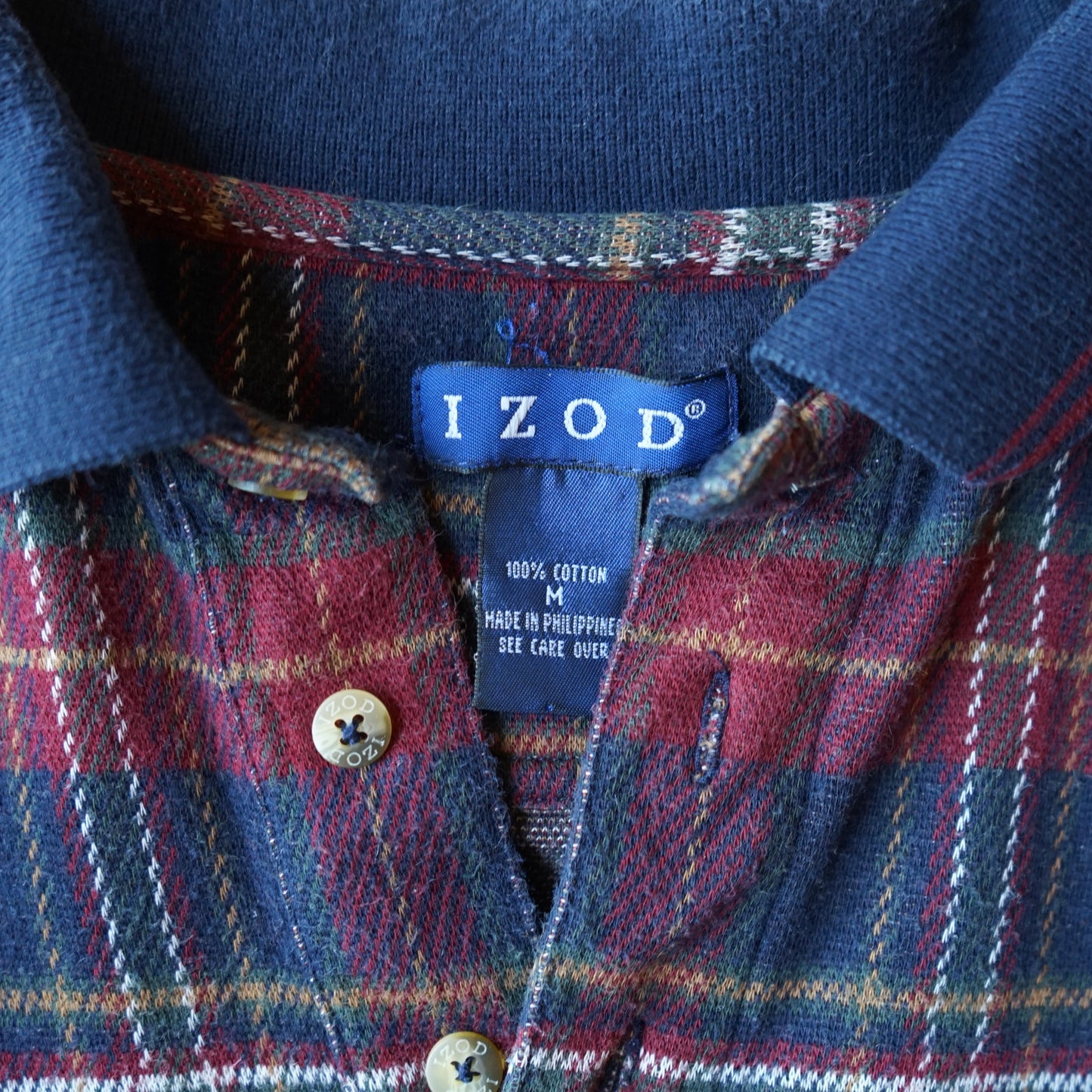 Vintage 100% Cotton Plaid IZOD Flannel Size M