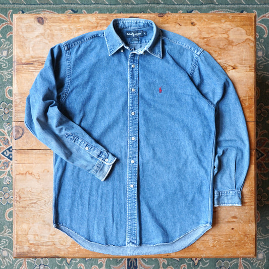 Vintage 90s Ralph Lauren Blaire Denim Distressed Button Up Size M