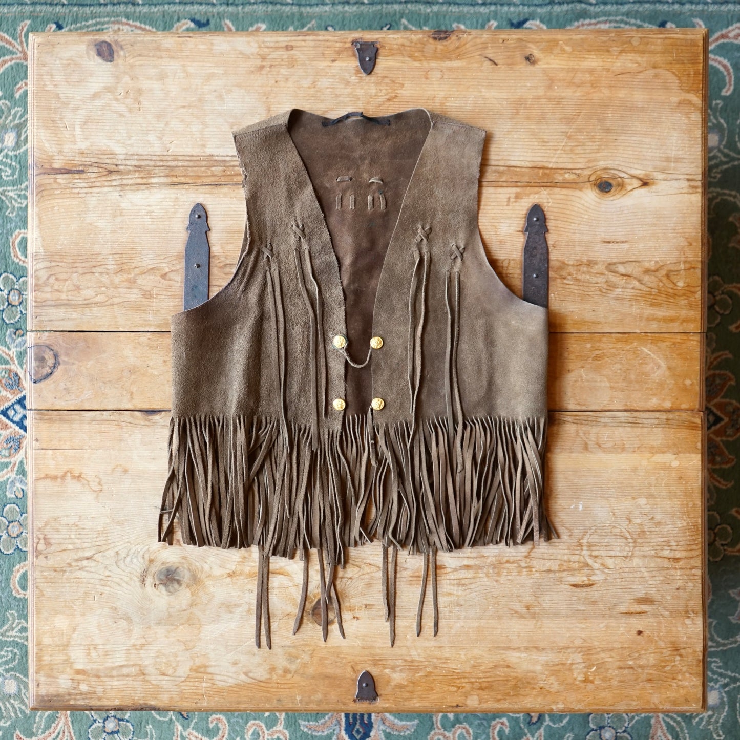 Vintage Handmade Brown Leather Fringe Vest Size M