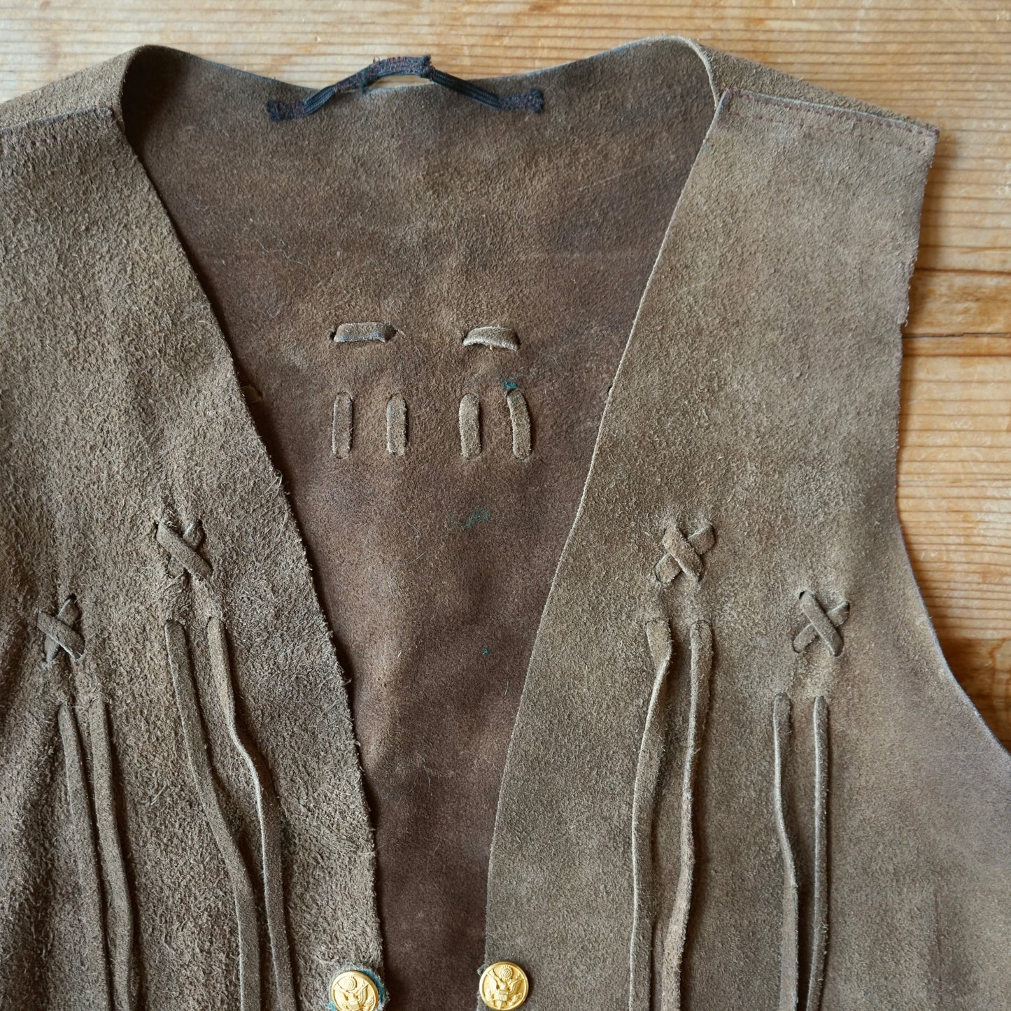 Vintage Handmade Brown Leather Fringe Vest Size M