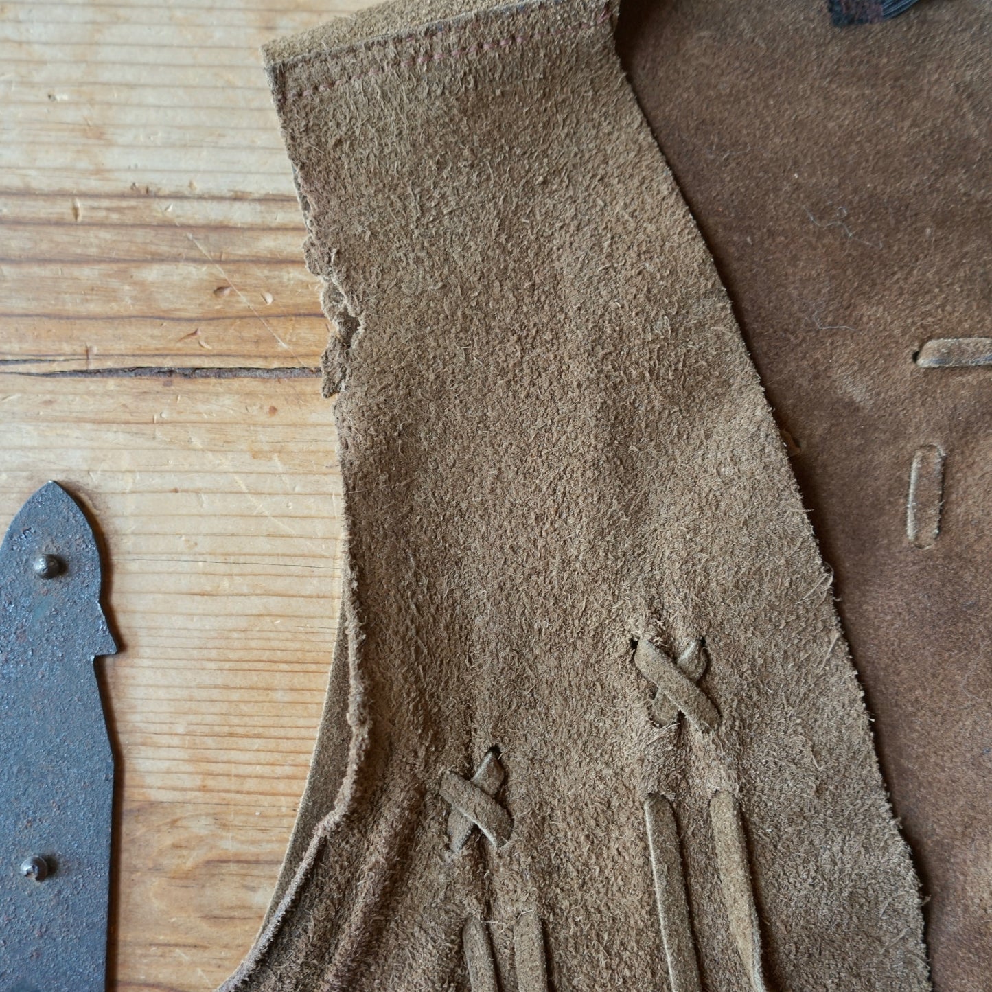 Vintage Handmade Brown Leather Fringe Vest Size M