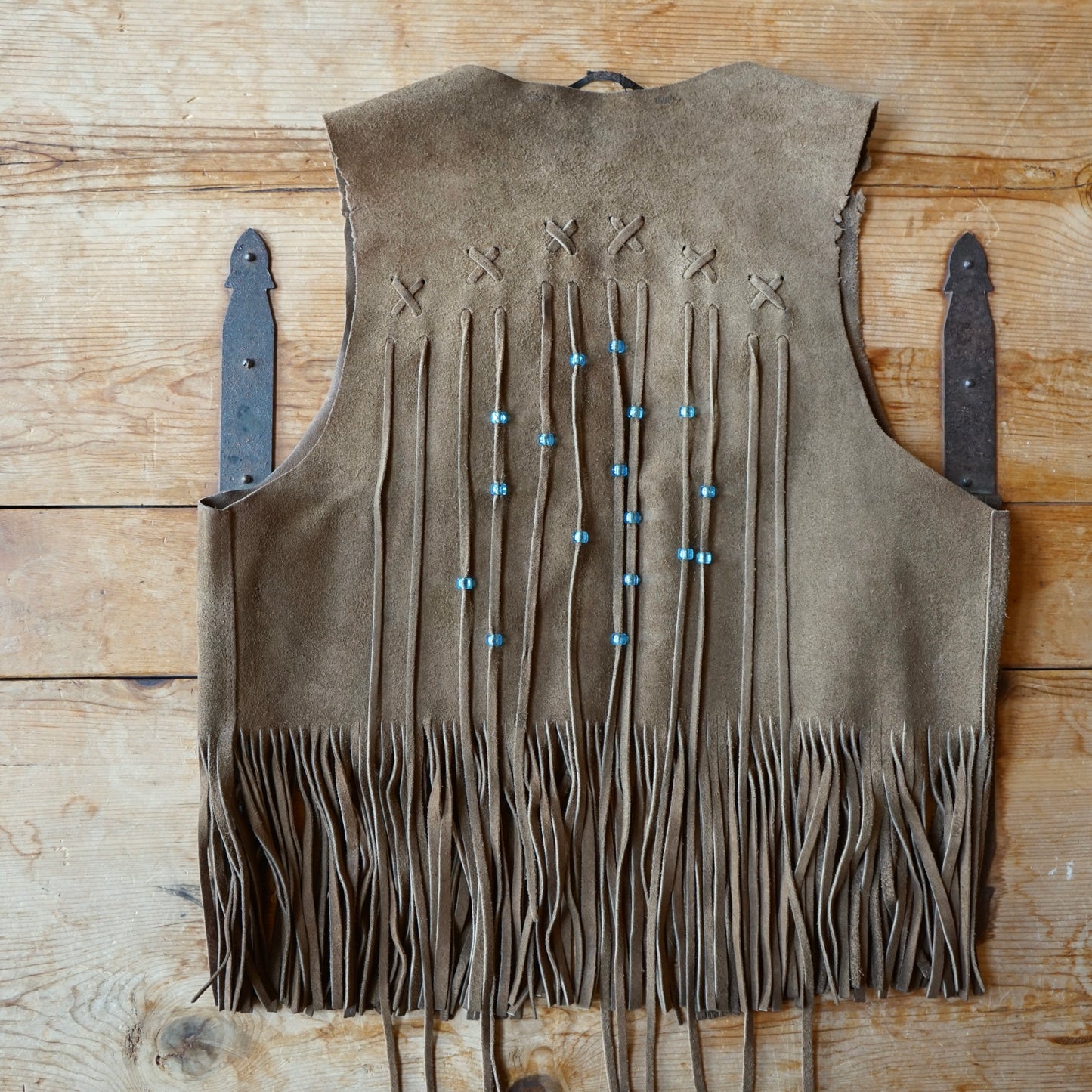 Vintage Handmade Brown Leather Fringe Vest Size M