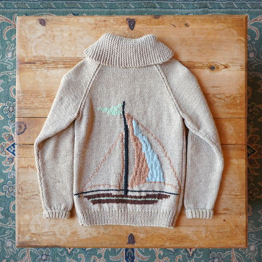 Vintage Rare Sailboat Cowichan Knit Sweater Size XS/S