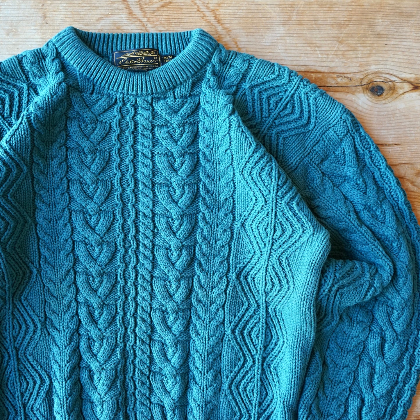 Vintage Eddie Bauer Dark Teal Chunky Knit Sweater Size MT