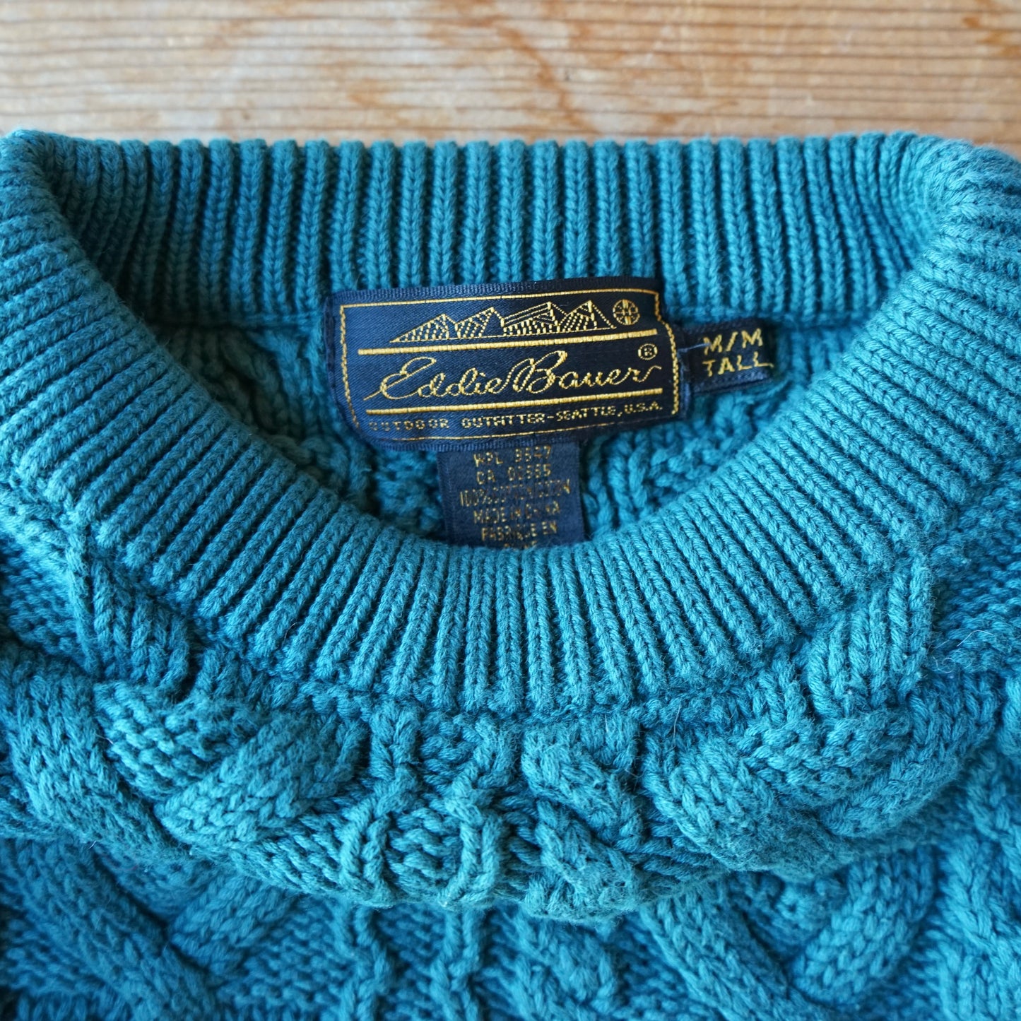 Vintage Eddie Bauer Dark Teal Chunky Knit Sweater Size MT