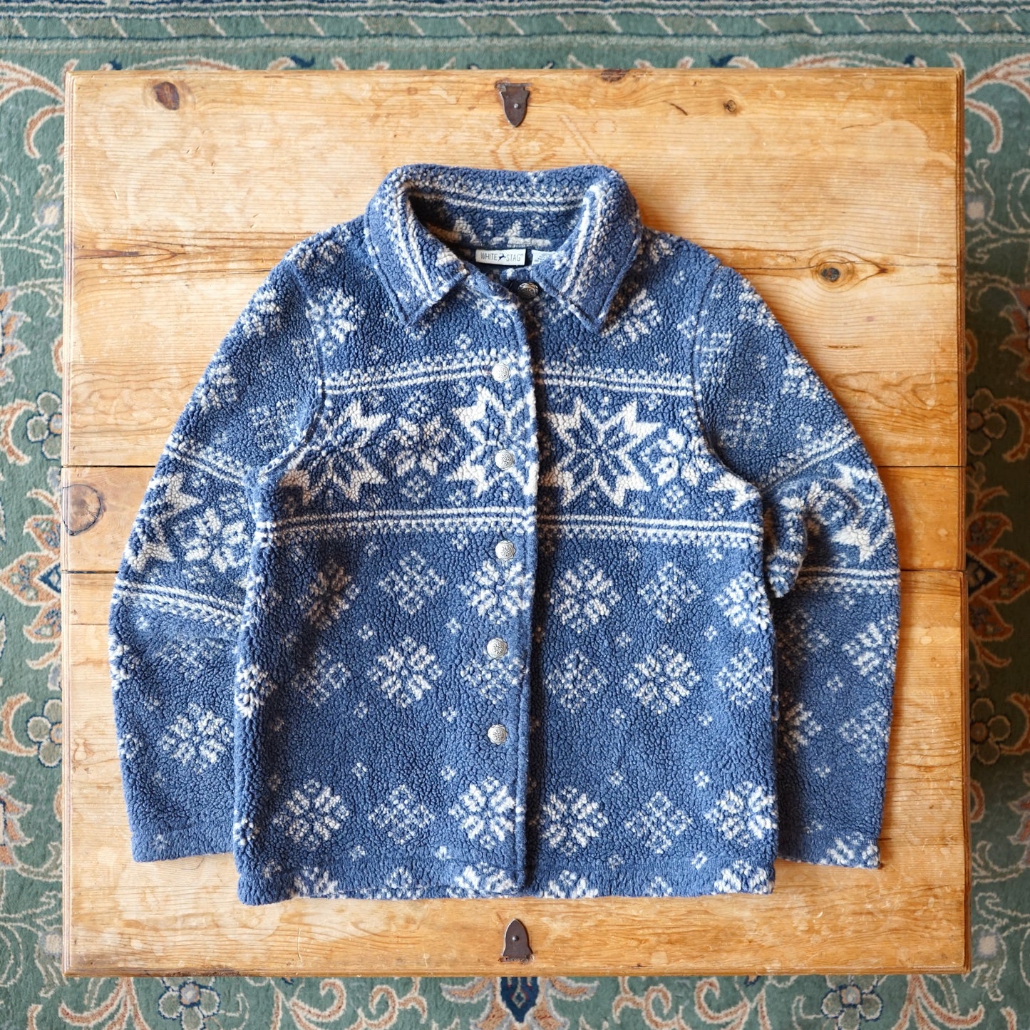 Vintage White Stag Snowflake Fleece Button Up Size M