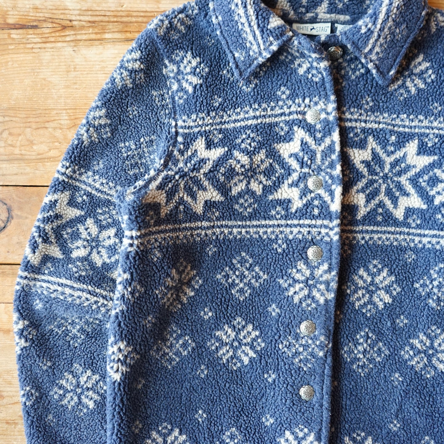 Vintage White Stag Snowflake Fleece Button Up Size M