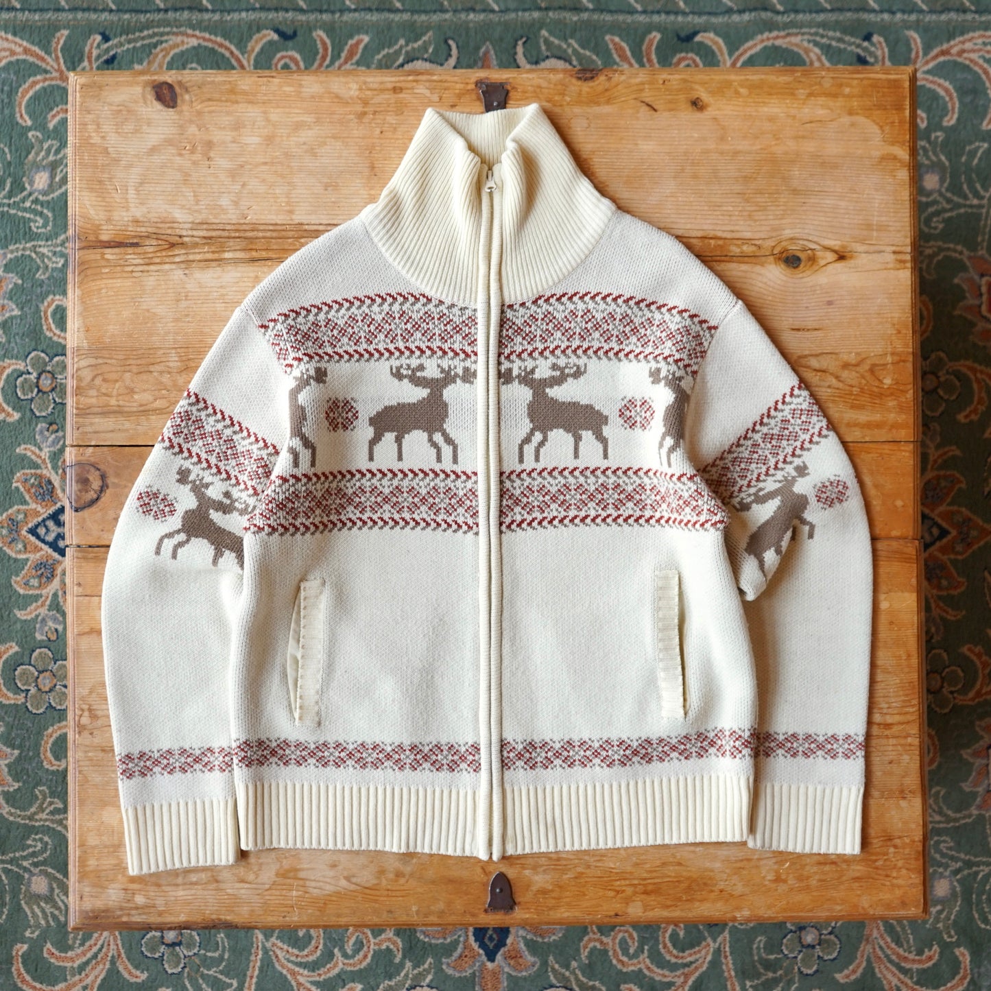 Vintage John Blair Moose Zip Up Sweater Size M