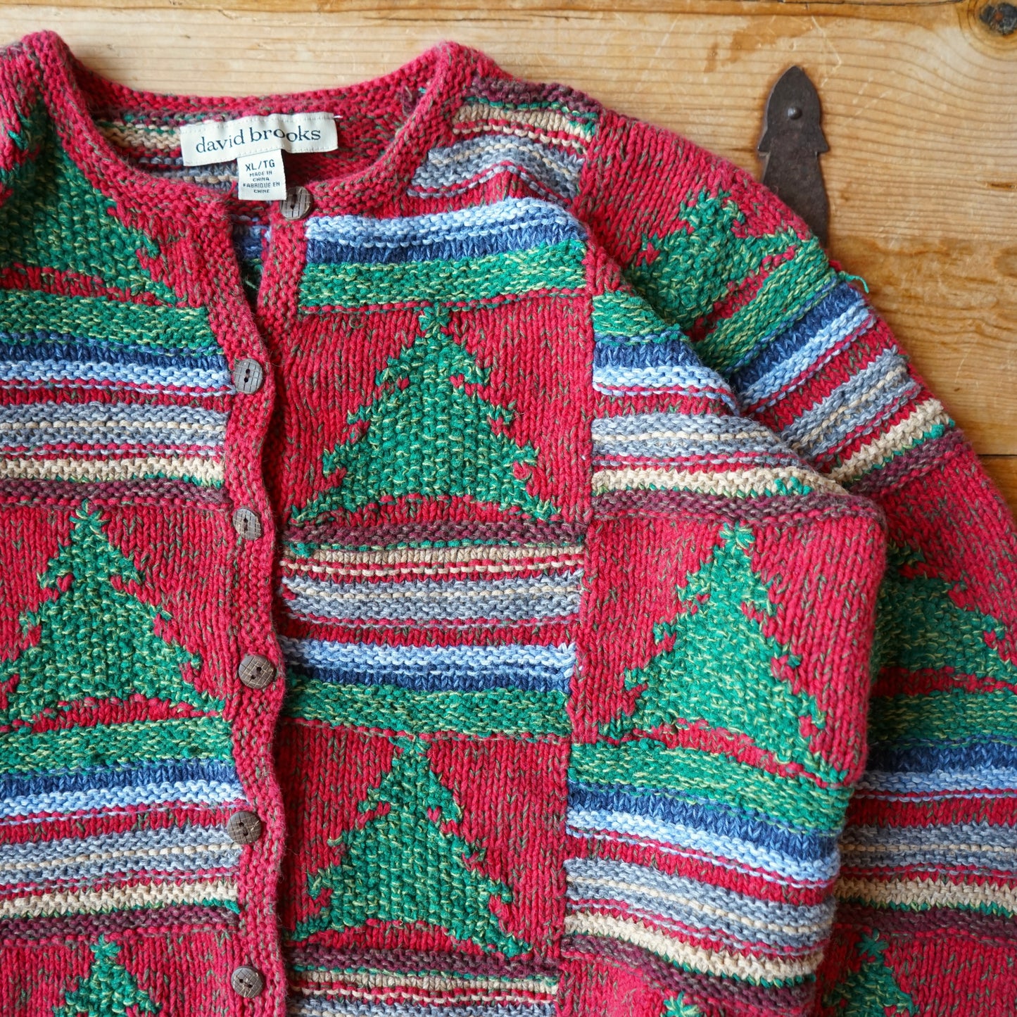 Vintage David Brooks Christmas Knit Button Up Size M