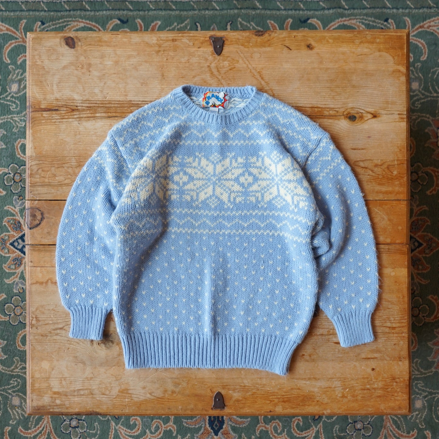 Vintage Bravo Baby Blue Snowflake Sweater Size M