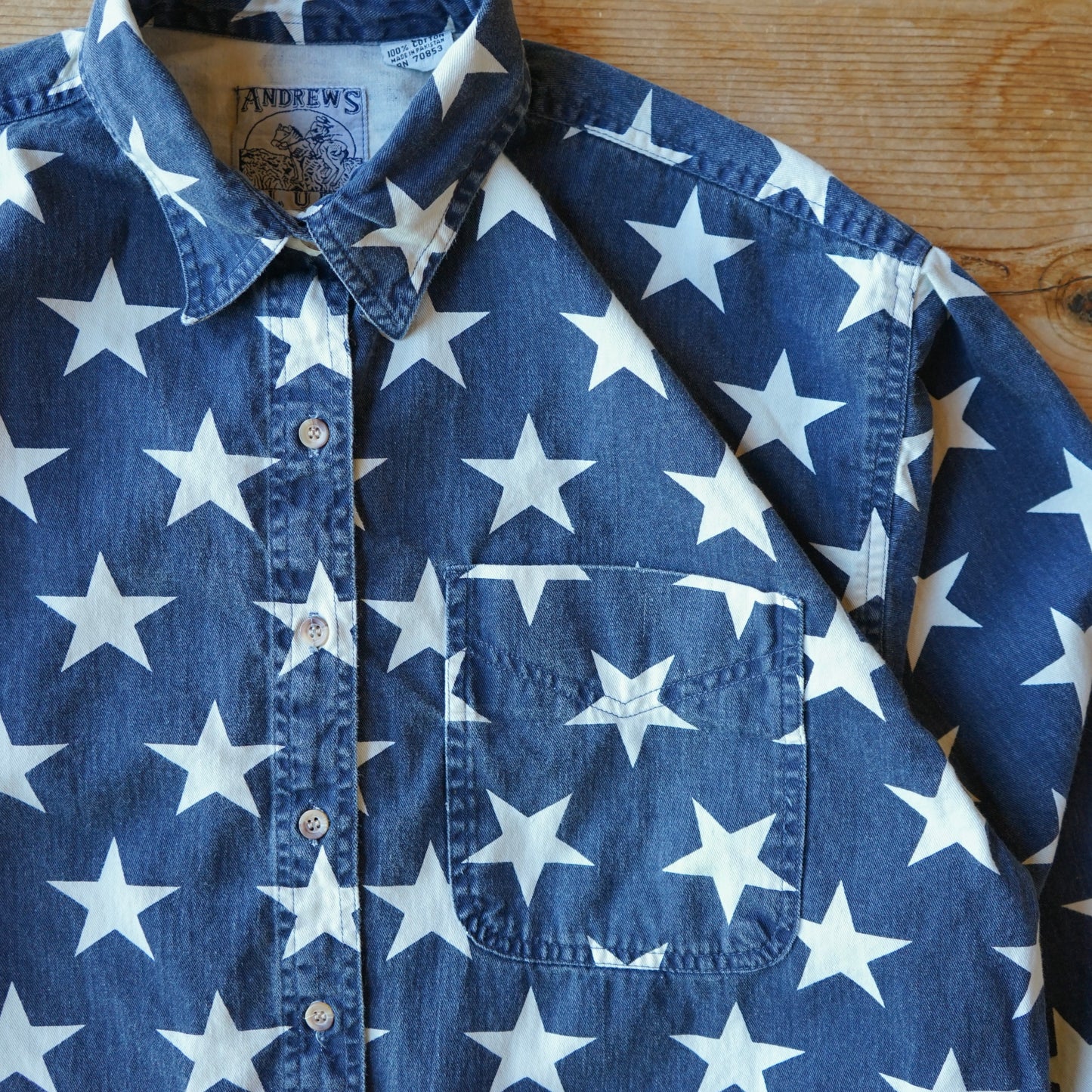 Vintage Western Andrews Blues Star Button Up Size L