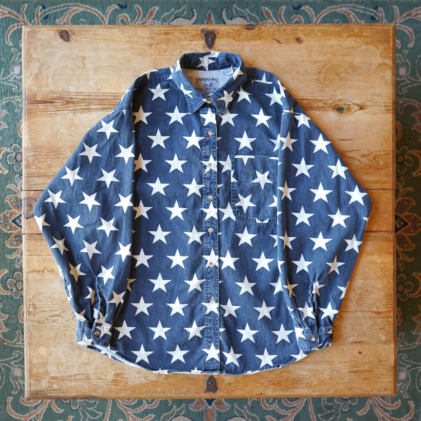 Vintage Western Andrews Blues Star Button Up Size L