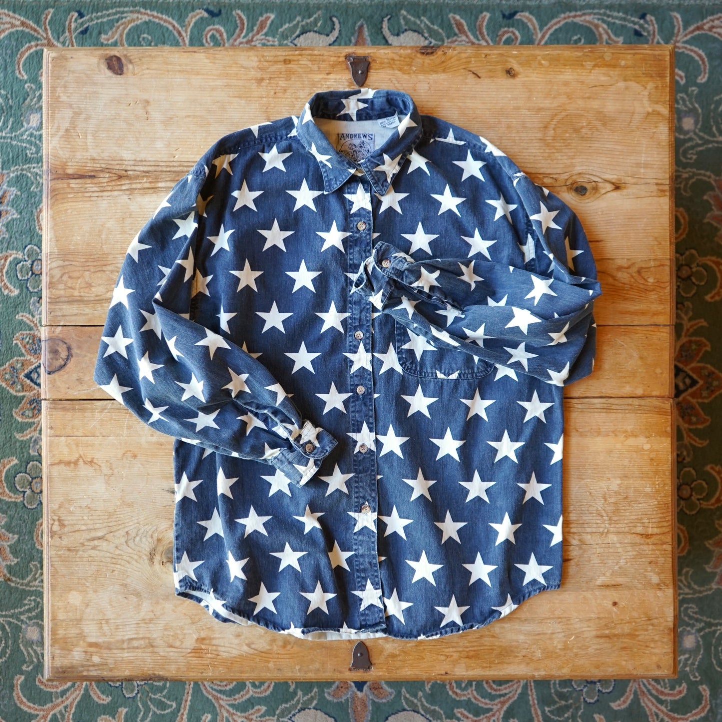 Vintage Western Andrews Blues Star Button Up Size L